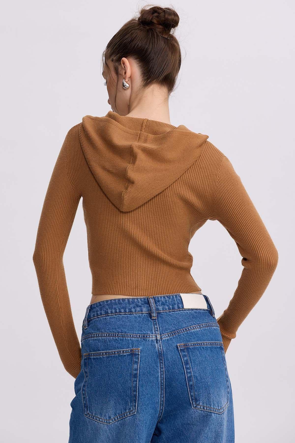Sweater Mujer Zipper Camel-2