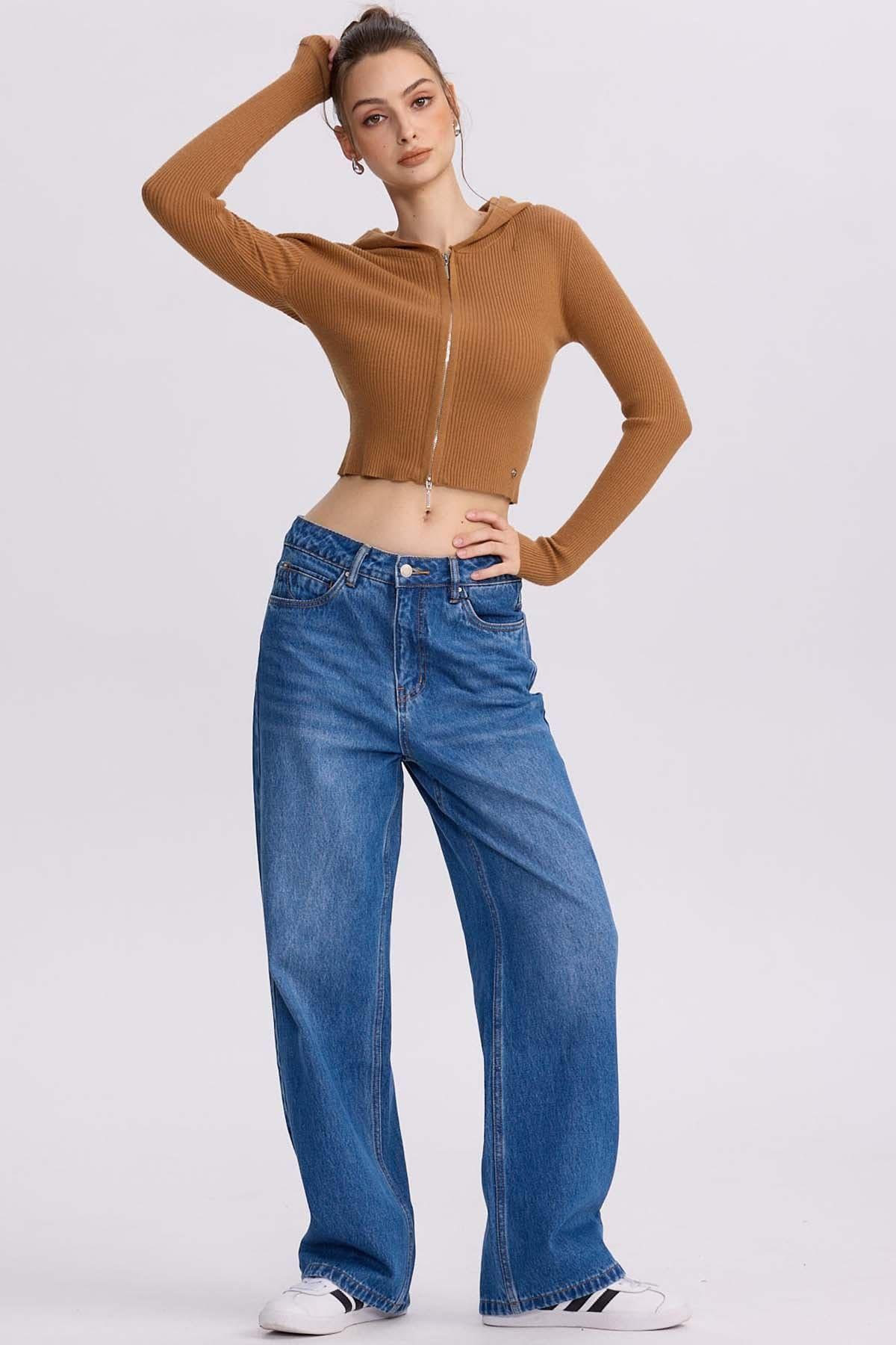 Sweater Mujer Zipper Camel-3
