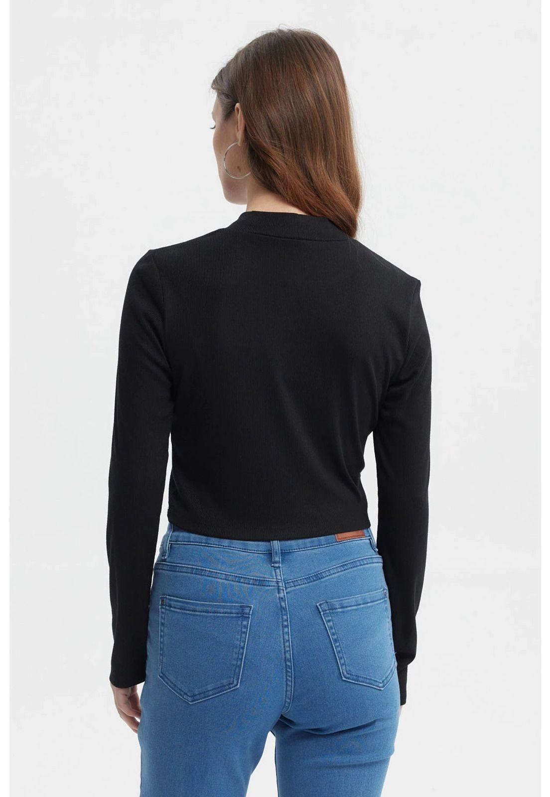 Polera Mujer Rib Negro - V-2