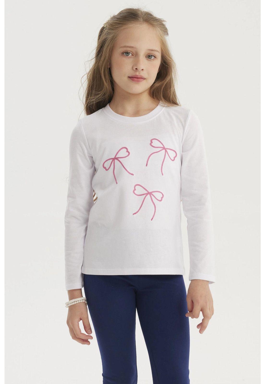 Polera Niña Aplicación Cordón Blanco-0