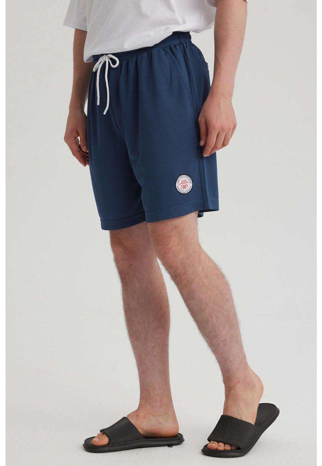 Bermuda Hombre Textura Bolsillo Trasero Azul Piedra-3