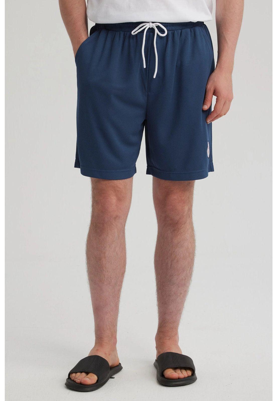 Bermuda Hombre Textura Bolsillo Trasero Azul Piedra-4