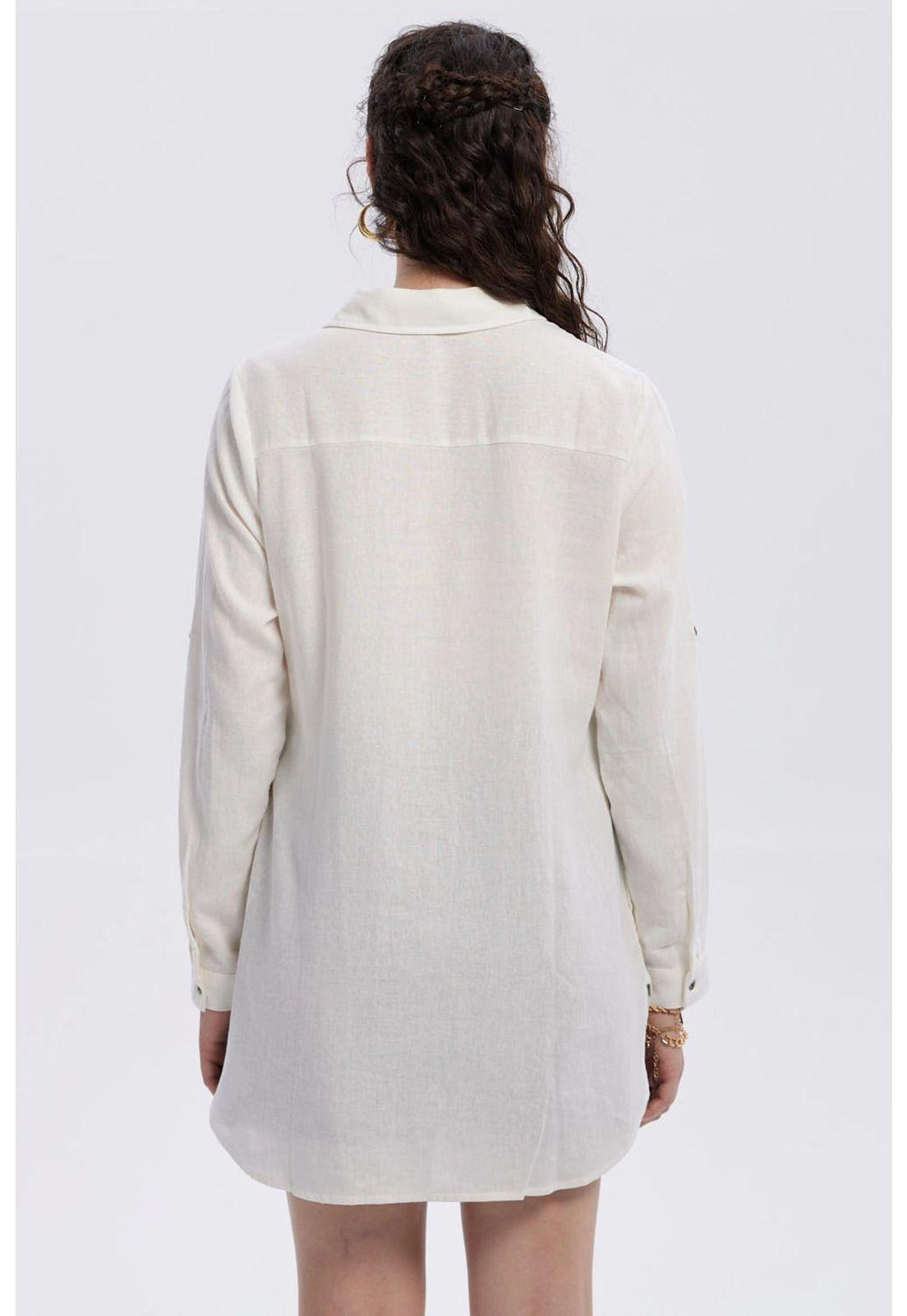 Blusa Mujer Lino Abotonada Lisa Crudo-2