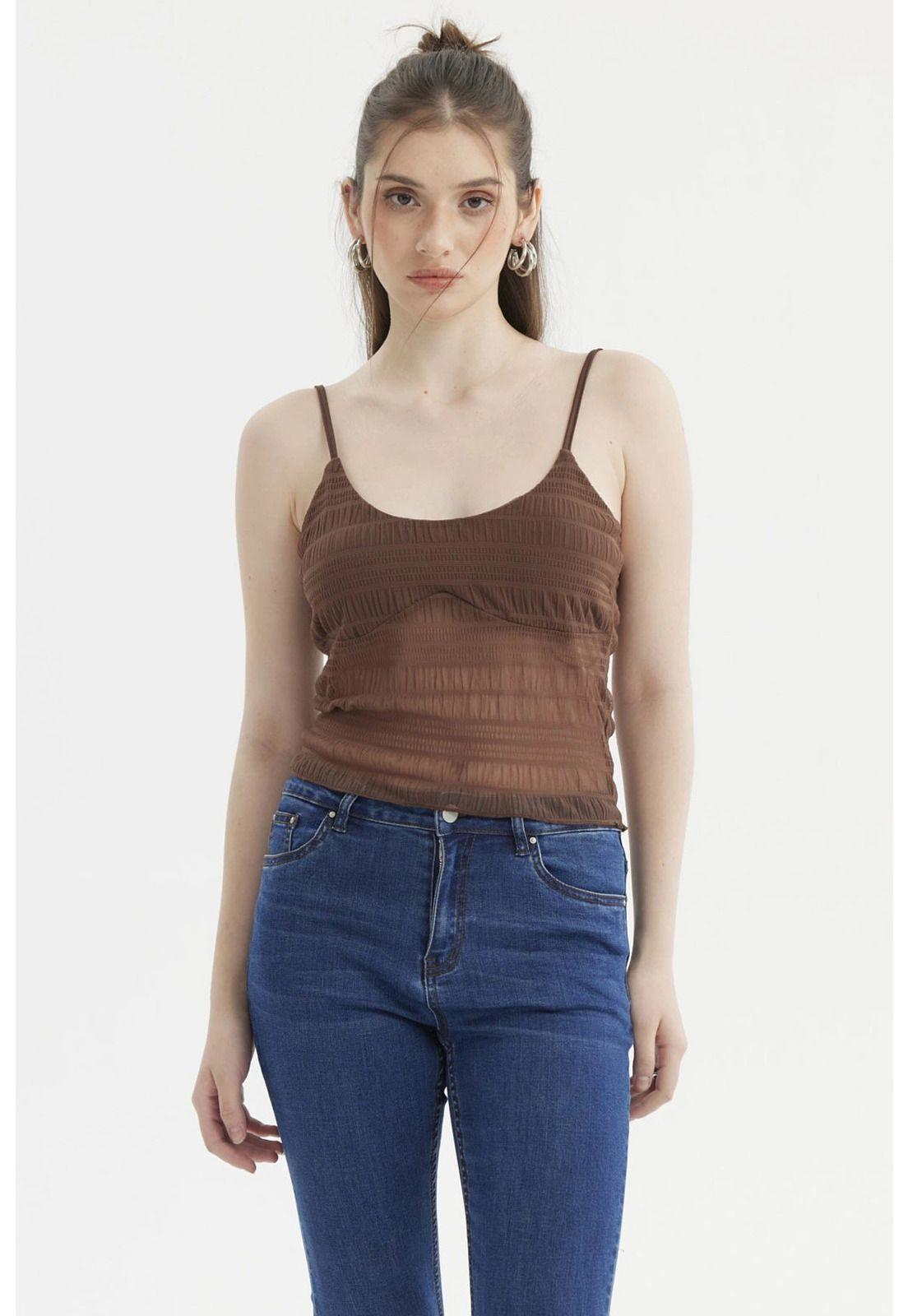 Peto Mujer Pabilo Lazo Escote Café Oscuro-0