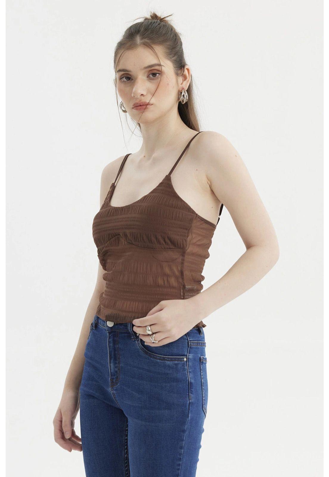 Peto Mujer Pabilo Lazo Escote Café Oscuro-1