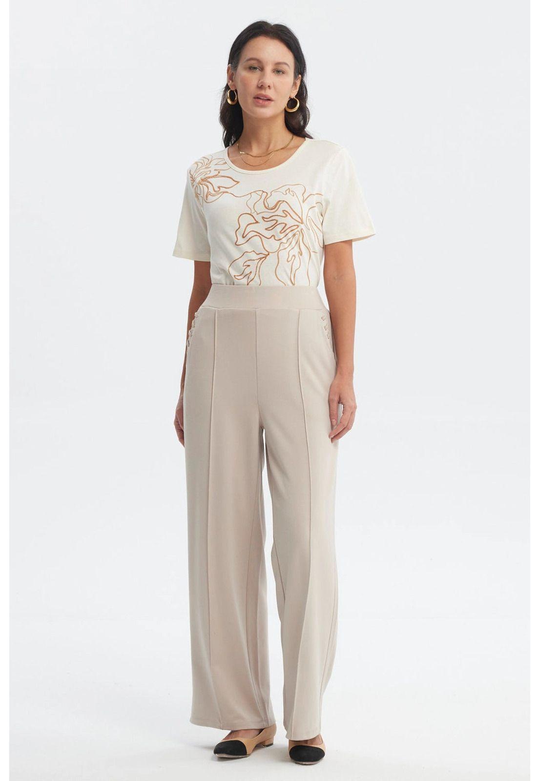 Pantalón Buzo Mujer Calce Recto Beige-3