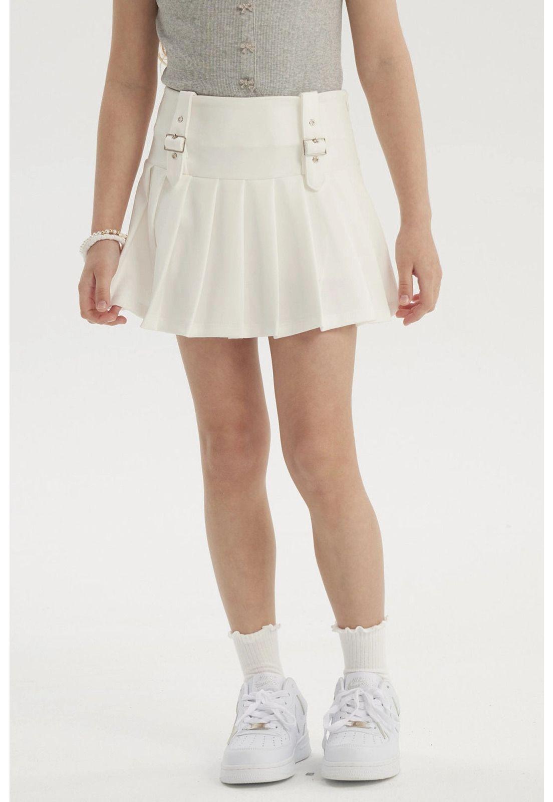 Falda Niña Tableada Blanco-0