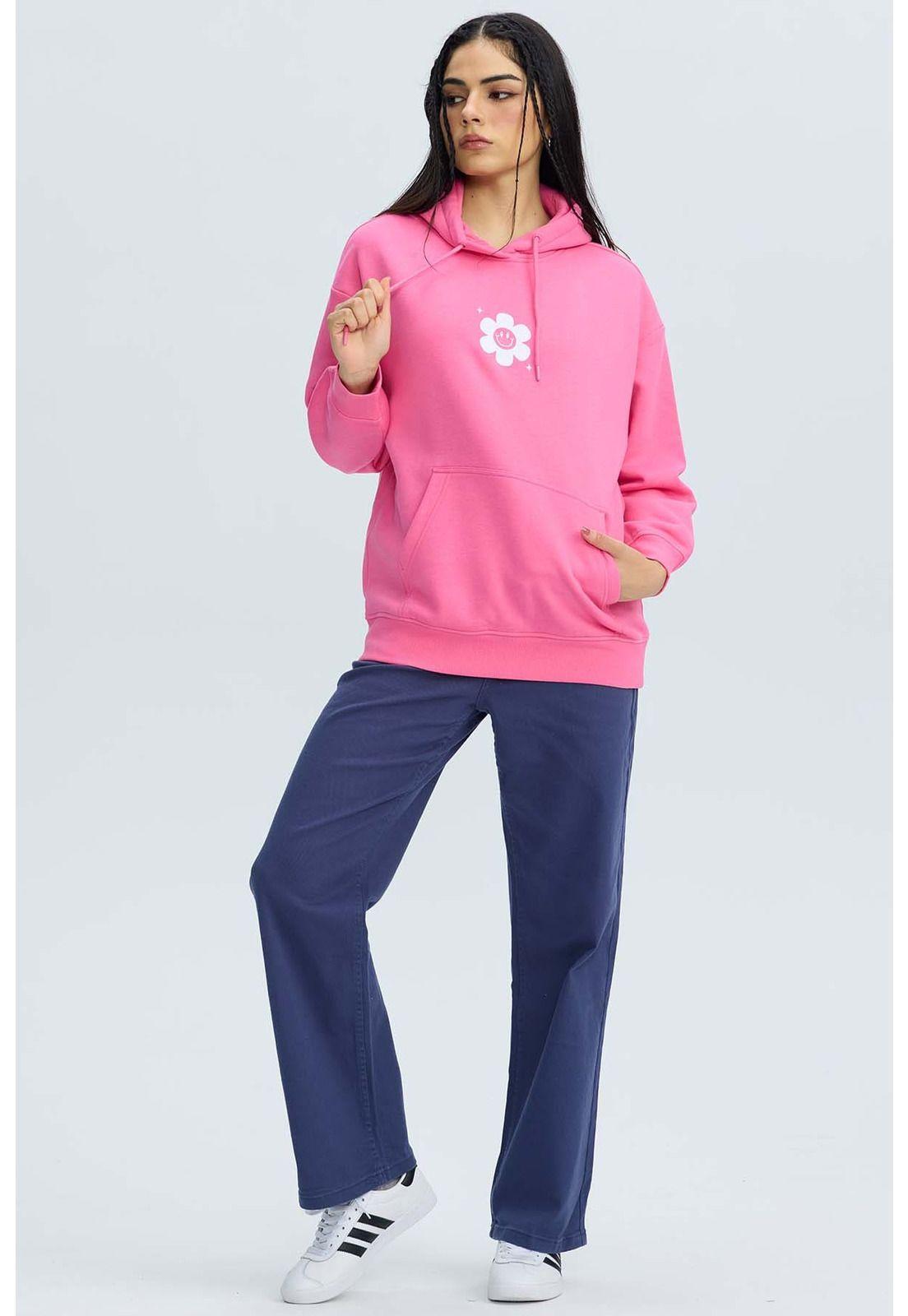 Polerón Mujer Oversize Print Rosado Claro-3