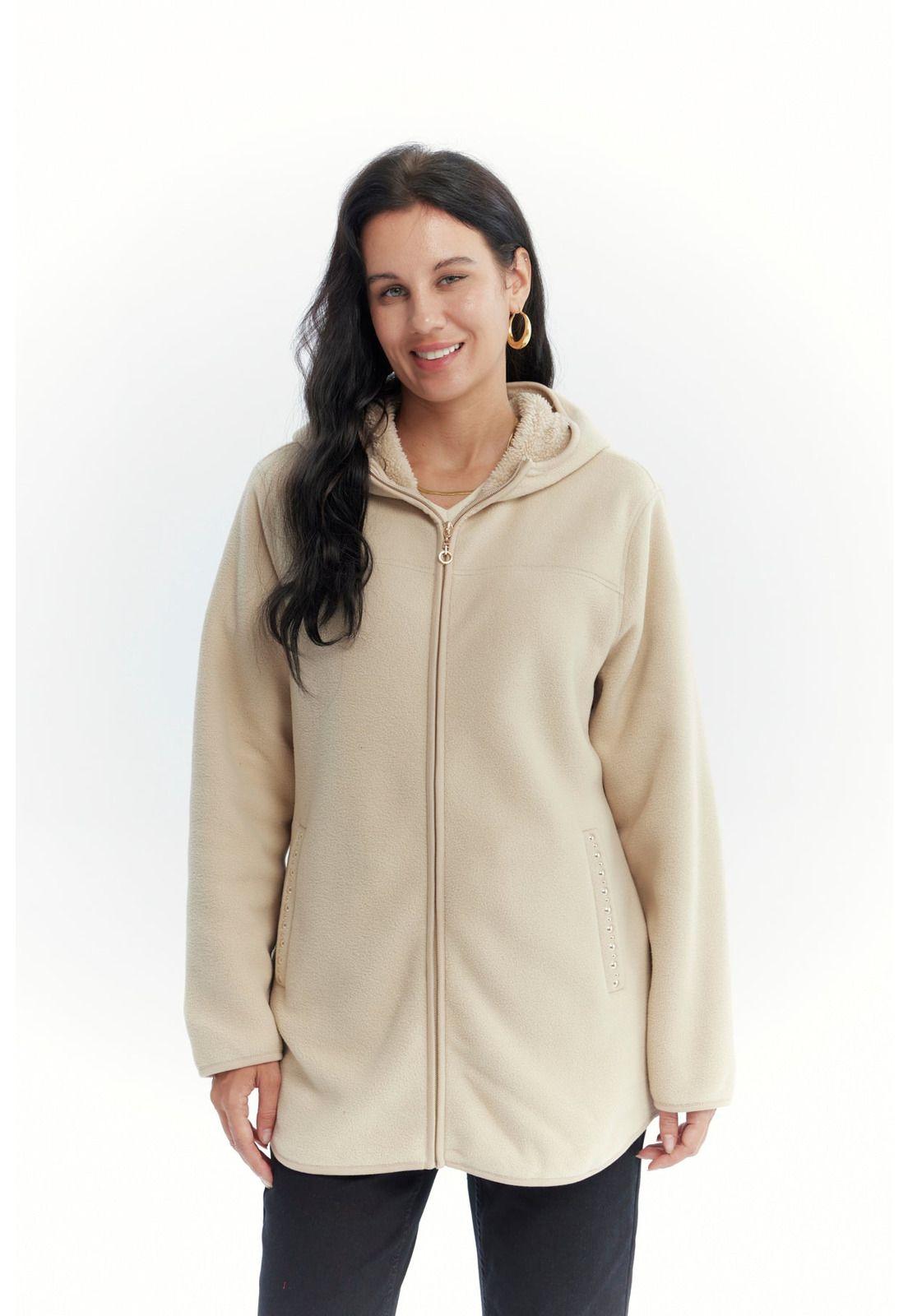 Polar Mujer Largo Detalle Strass Beige Oscuro-0
