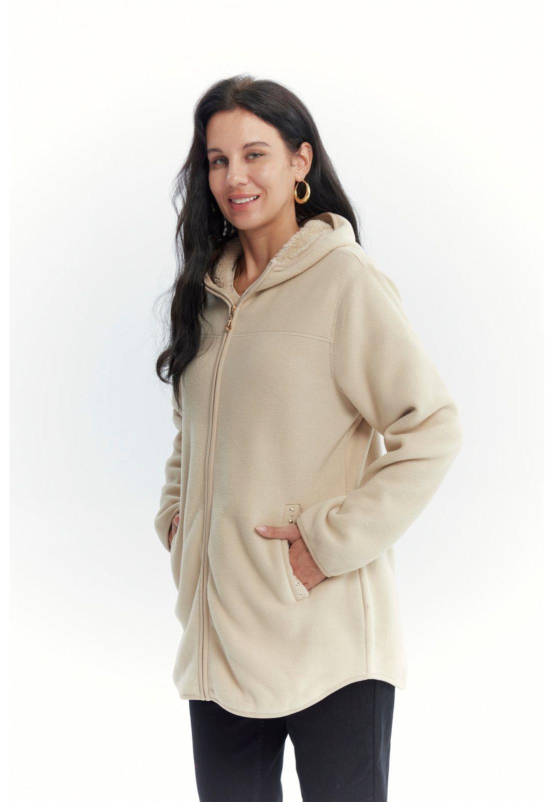 Polar Mujer Largo Detalle Strass Beige Oscuro-1