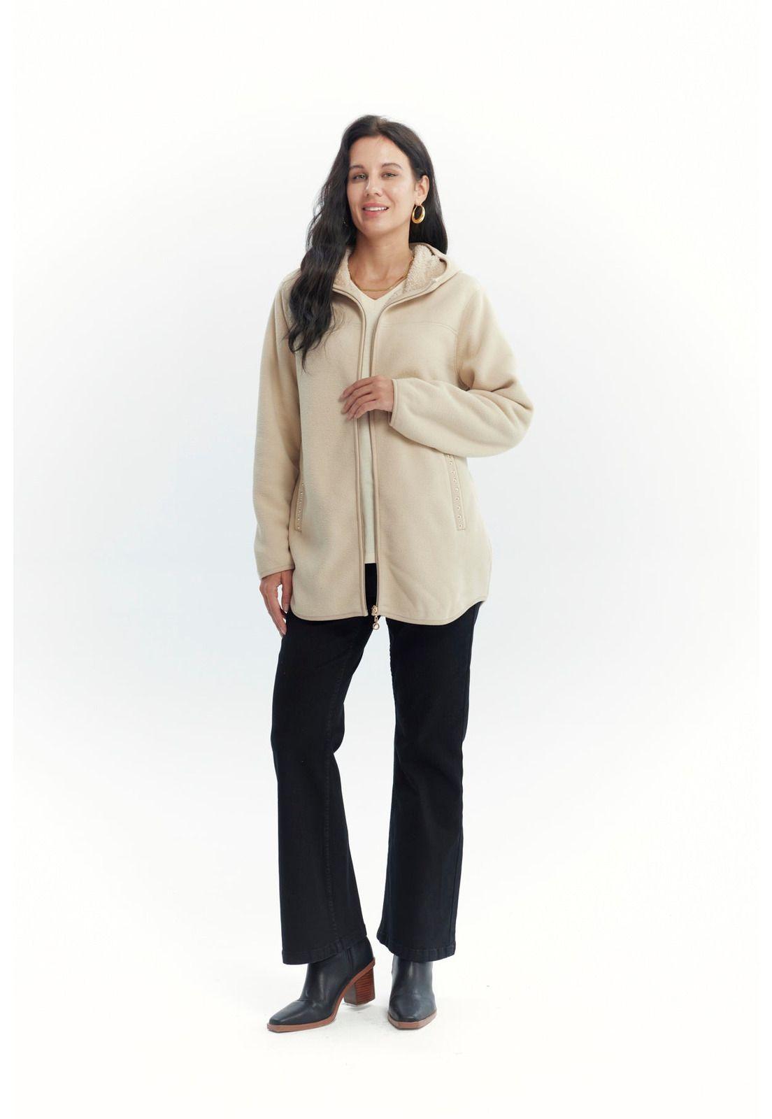 Polar Mujer Largo Detalle Strass Beige Oscuro-3