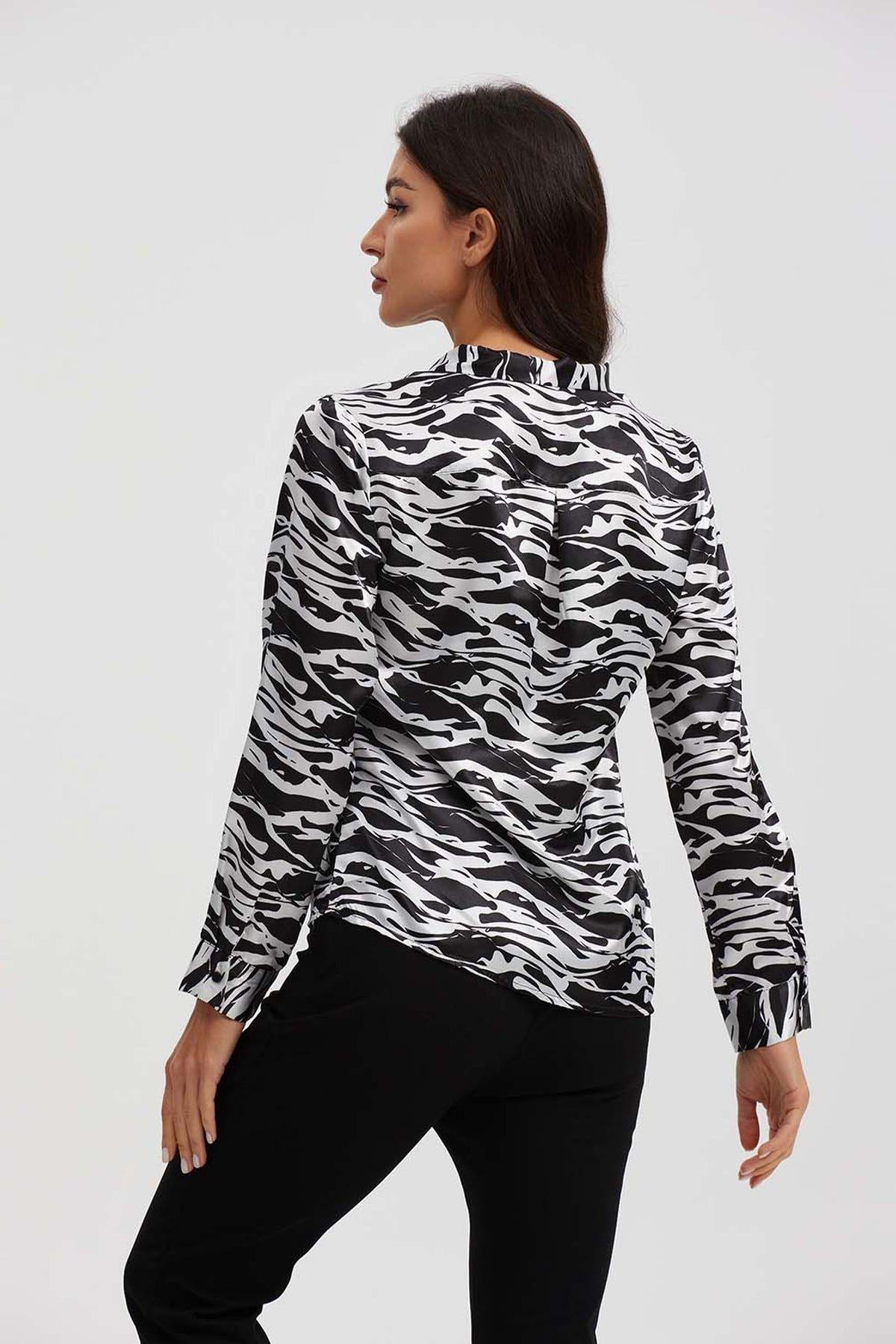 Blusa Mujer Aplicación Lazo Manga Negro-2