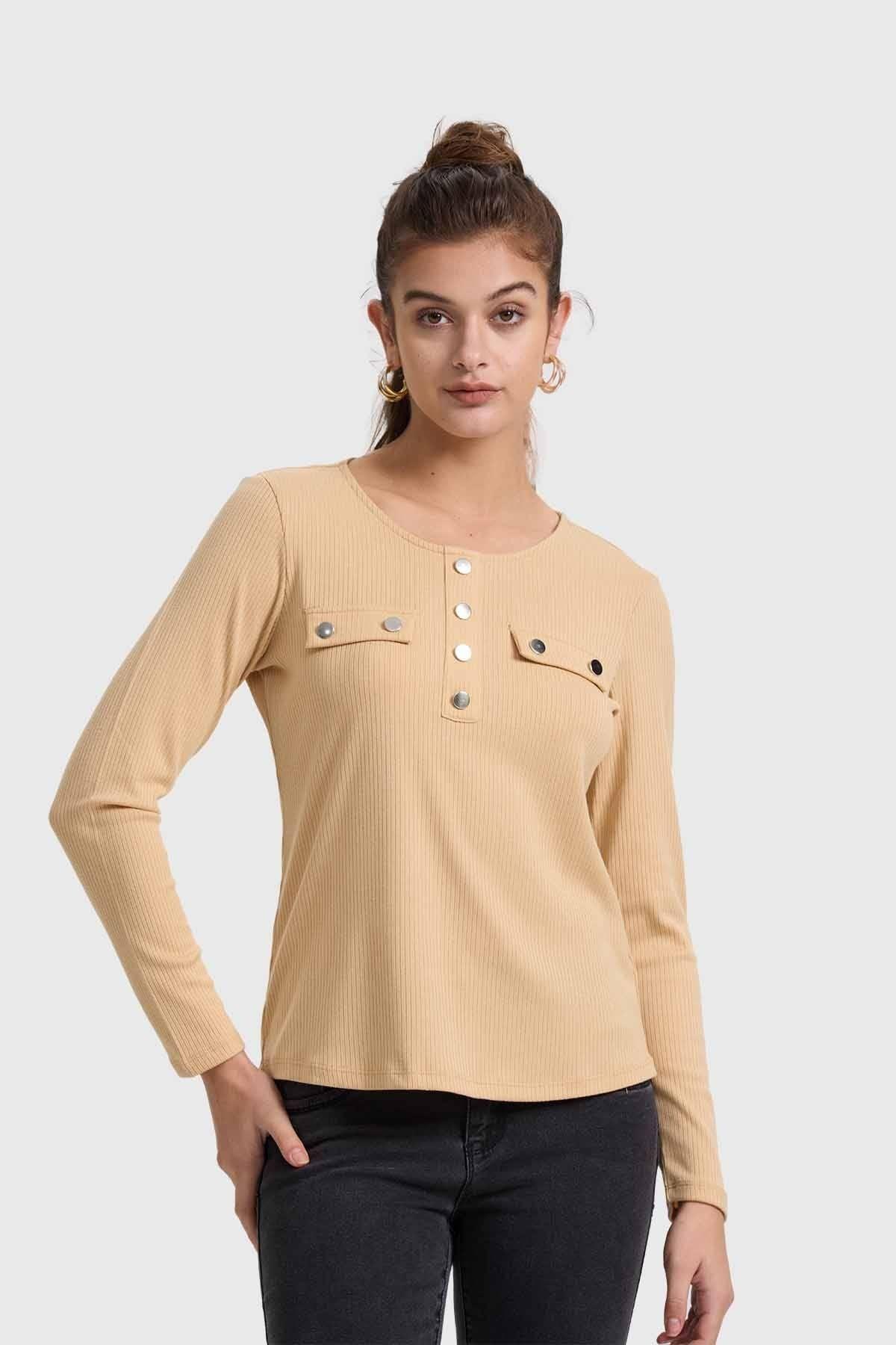 Polera Mujer Pata Botón Rib Arena-0