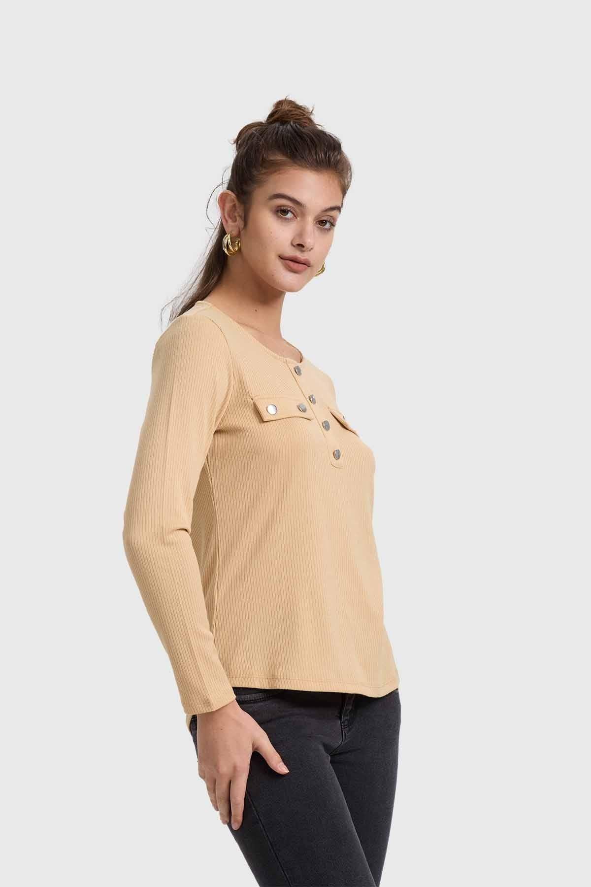 Polera Mujer Pata Botón Rib Arena-1