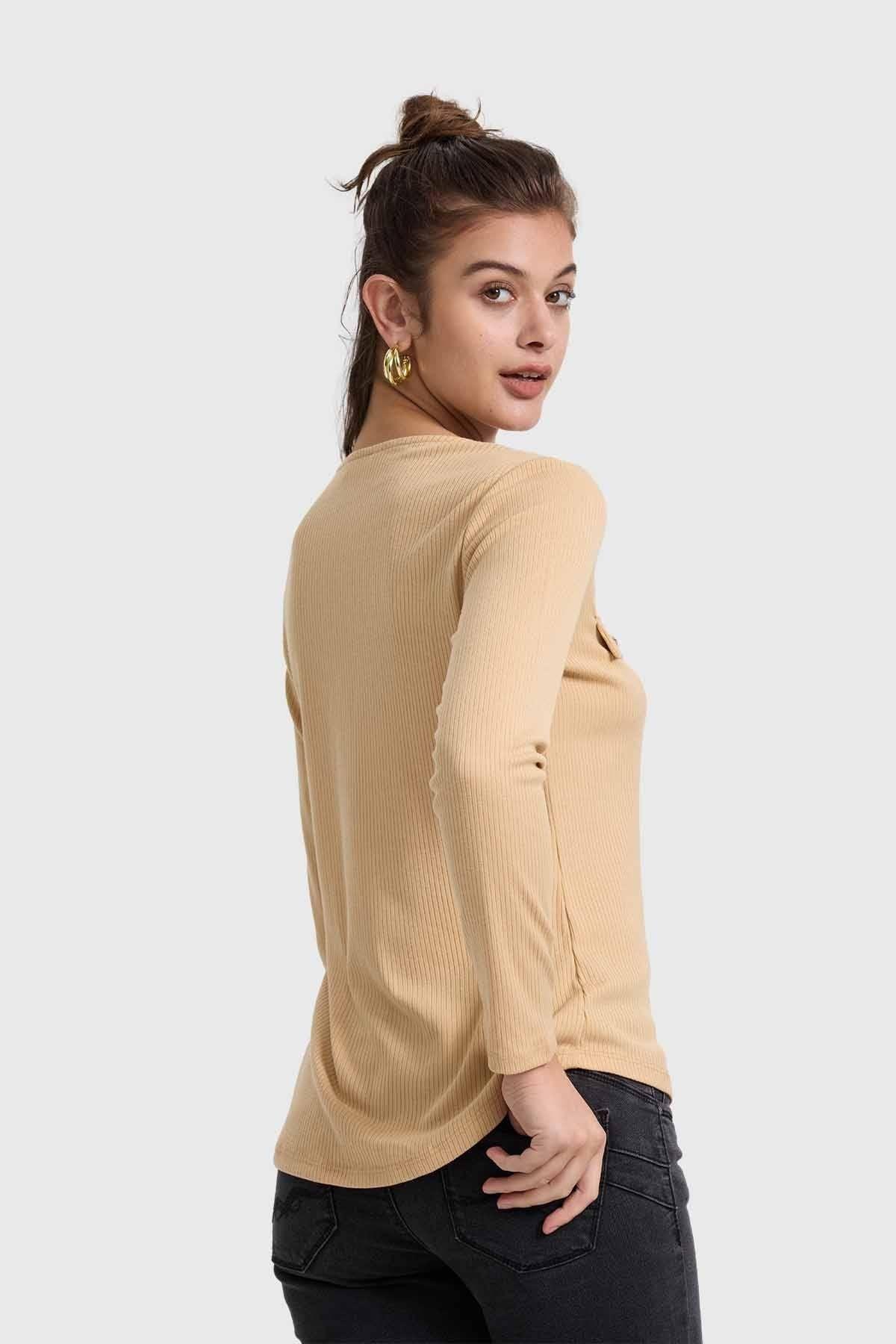 Polera Mujer Pata Botón Rib Arena-2