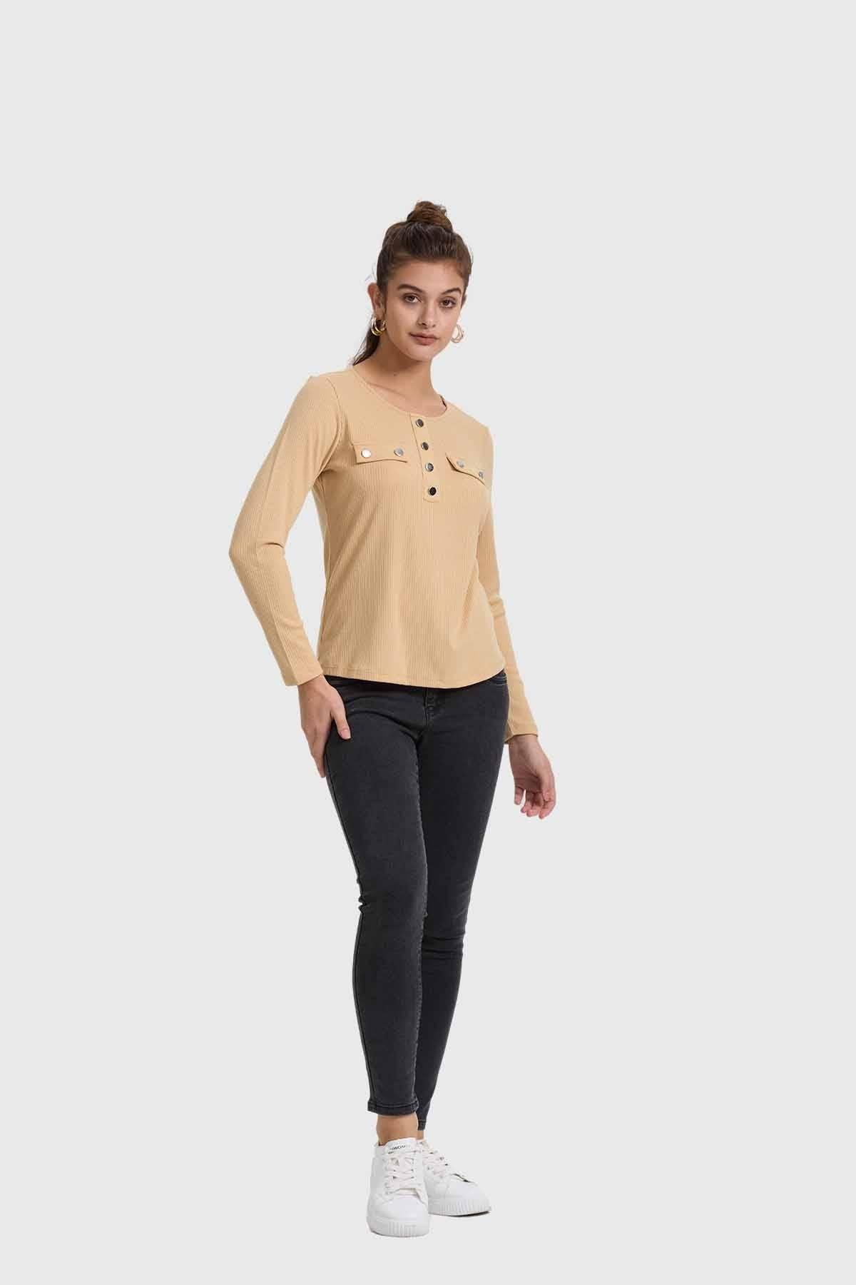 Polera Mujer Pata Botón Rib Arena-3