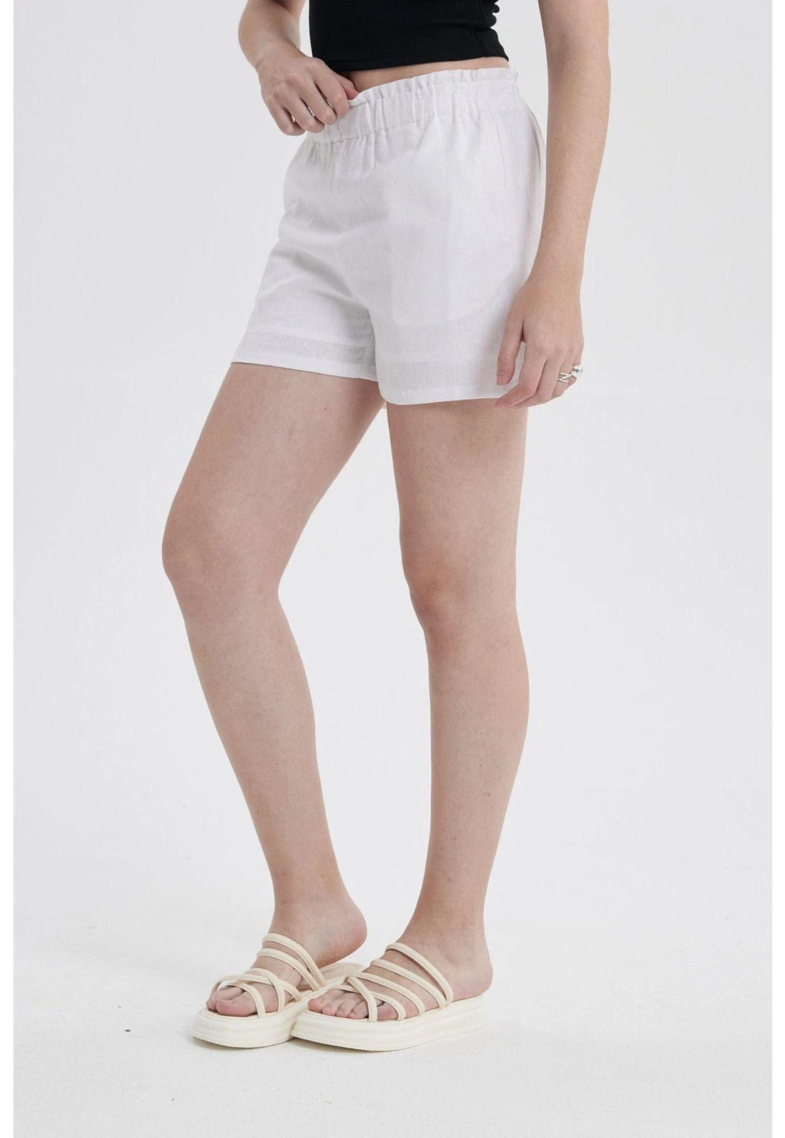 Short Mujer Lino Pretina Blanco-1