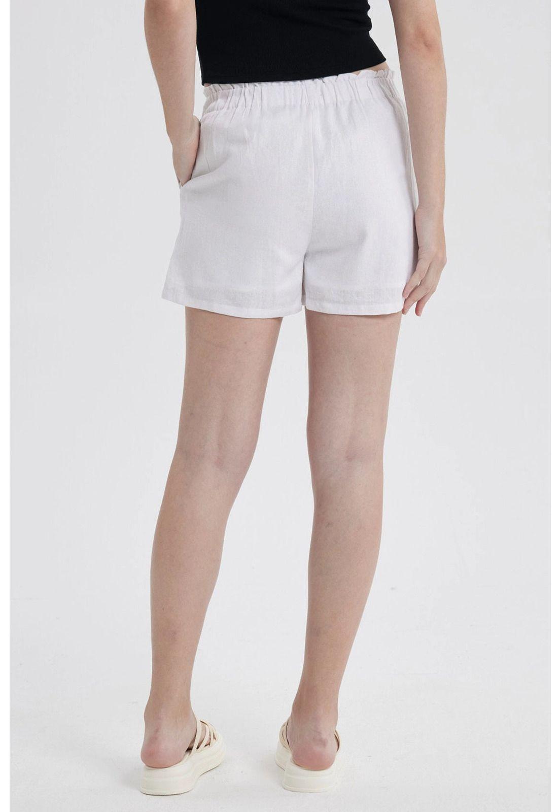 Short Mujer Lino Pretina Blanco-2
