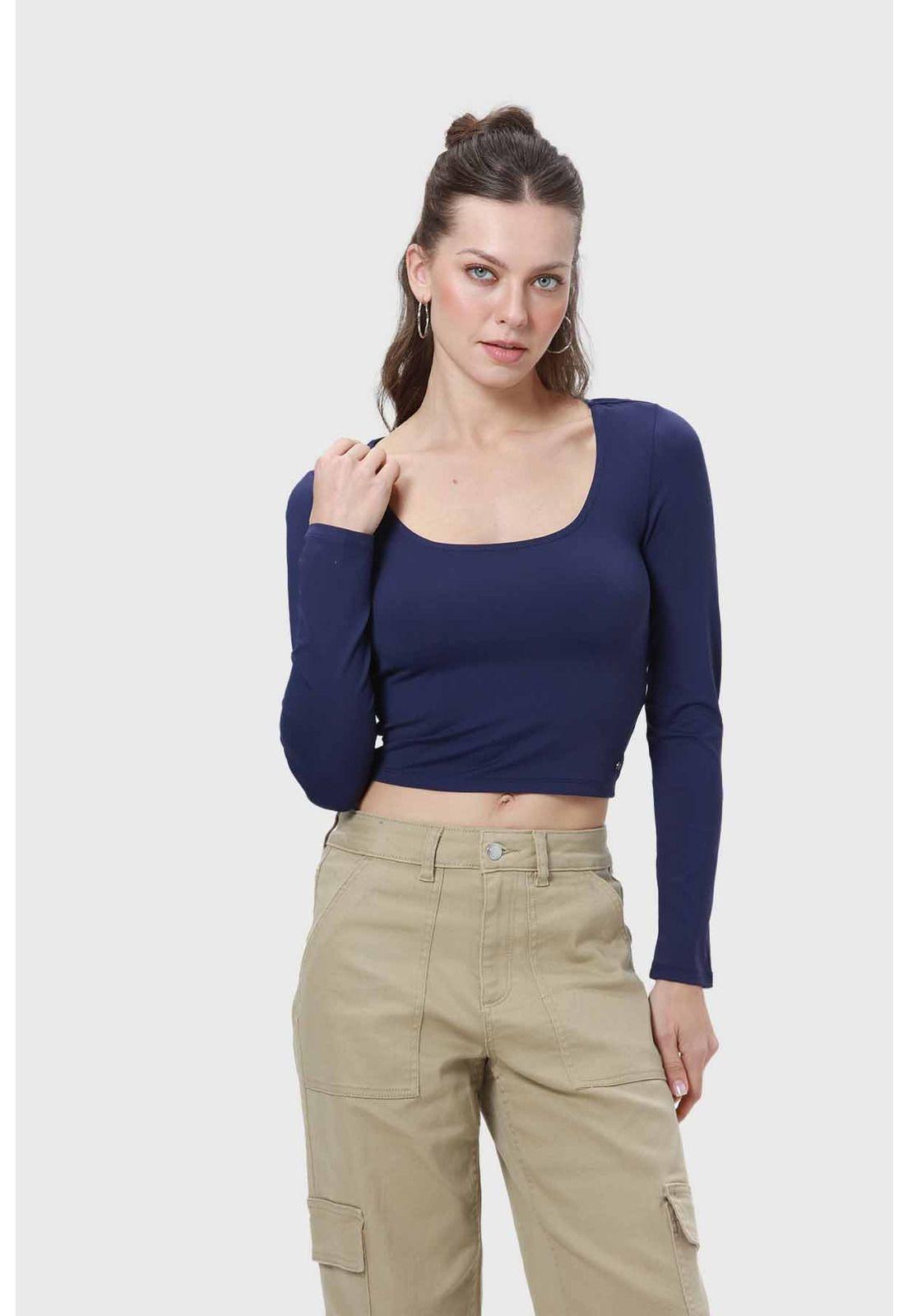 Polera Mujer Escote Cuadrado Azul - lll-1