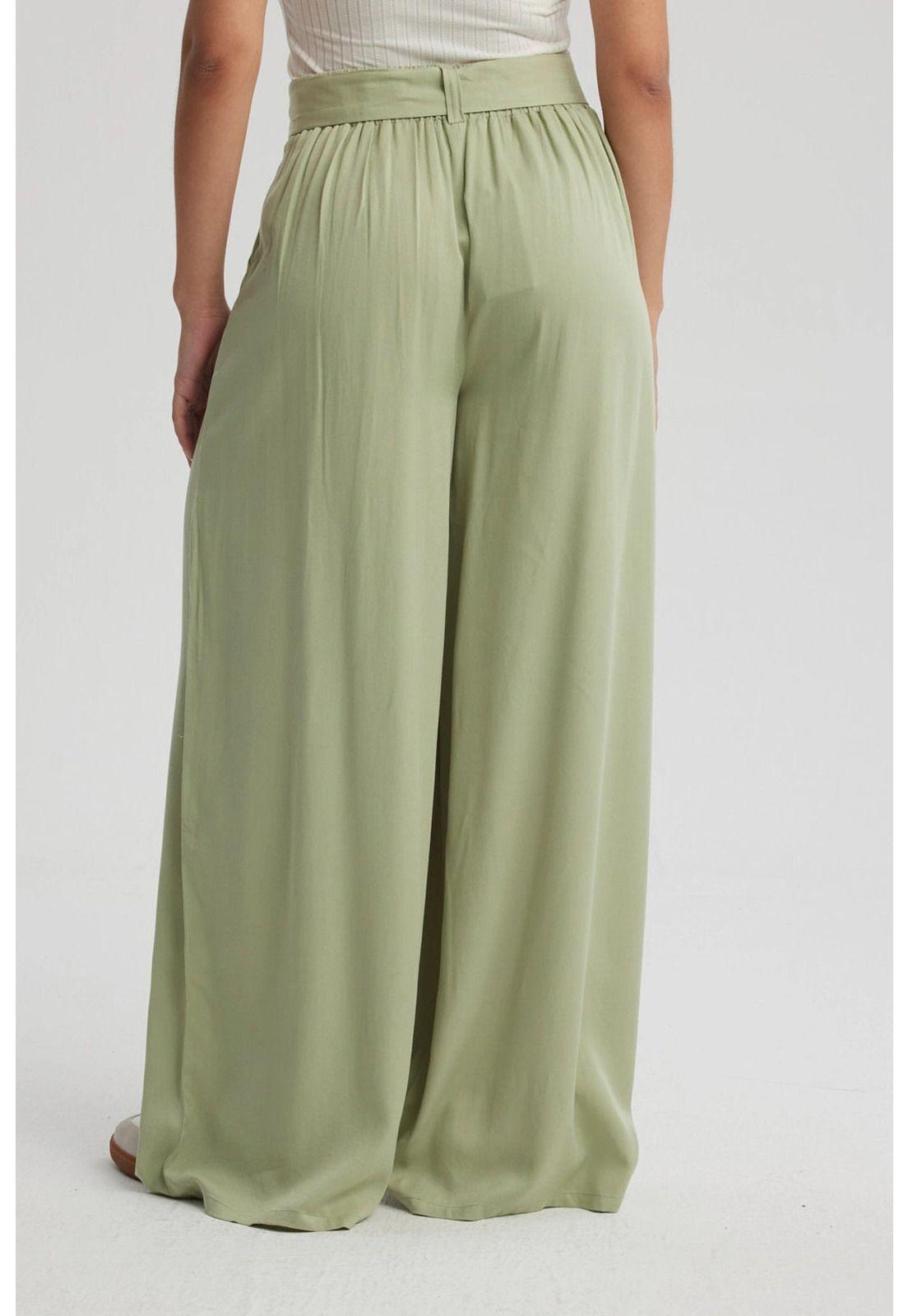 Pantalón Mujer Palazzo Cinturón Verde-2