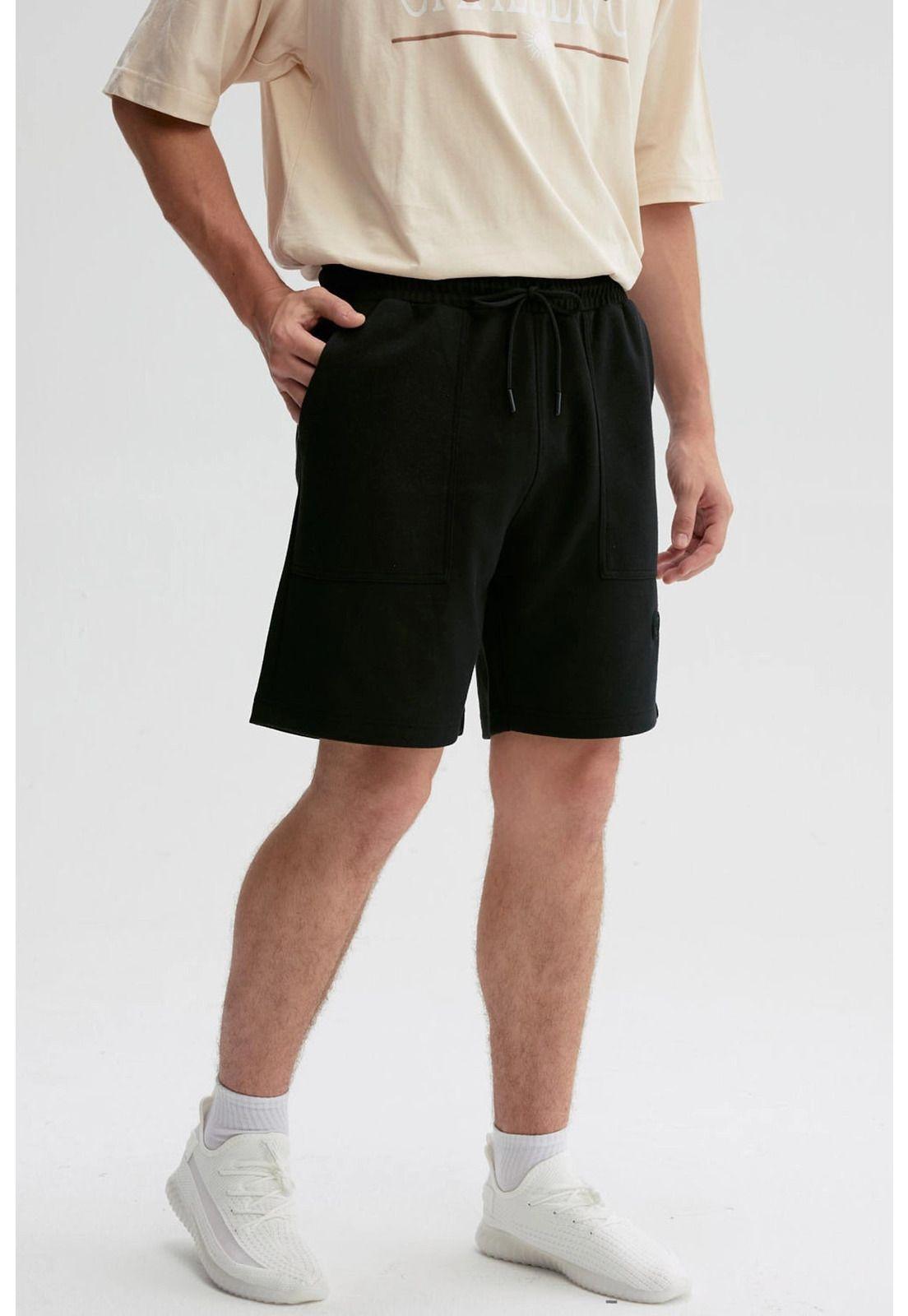 Bermuda Hombre Bolsillo Aplicación Negro-1