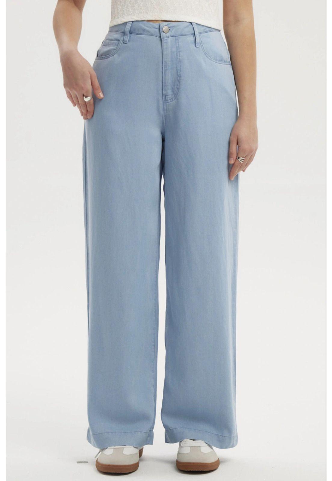 Jeans Mujer Wide Leg Pinza Azul Claro-0