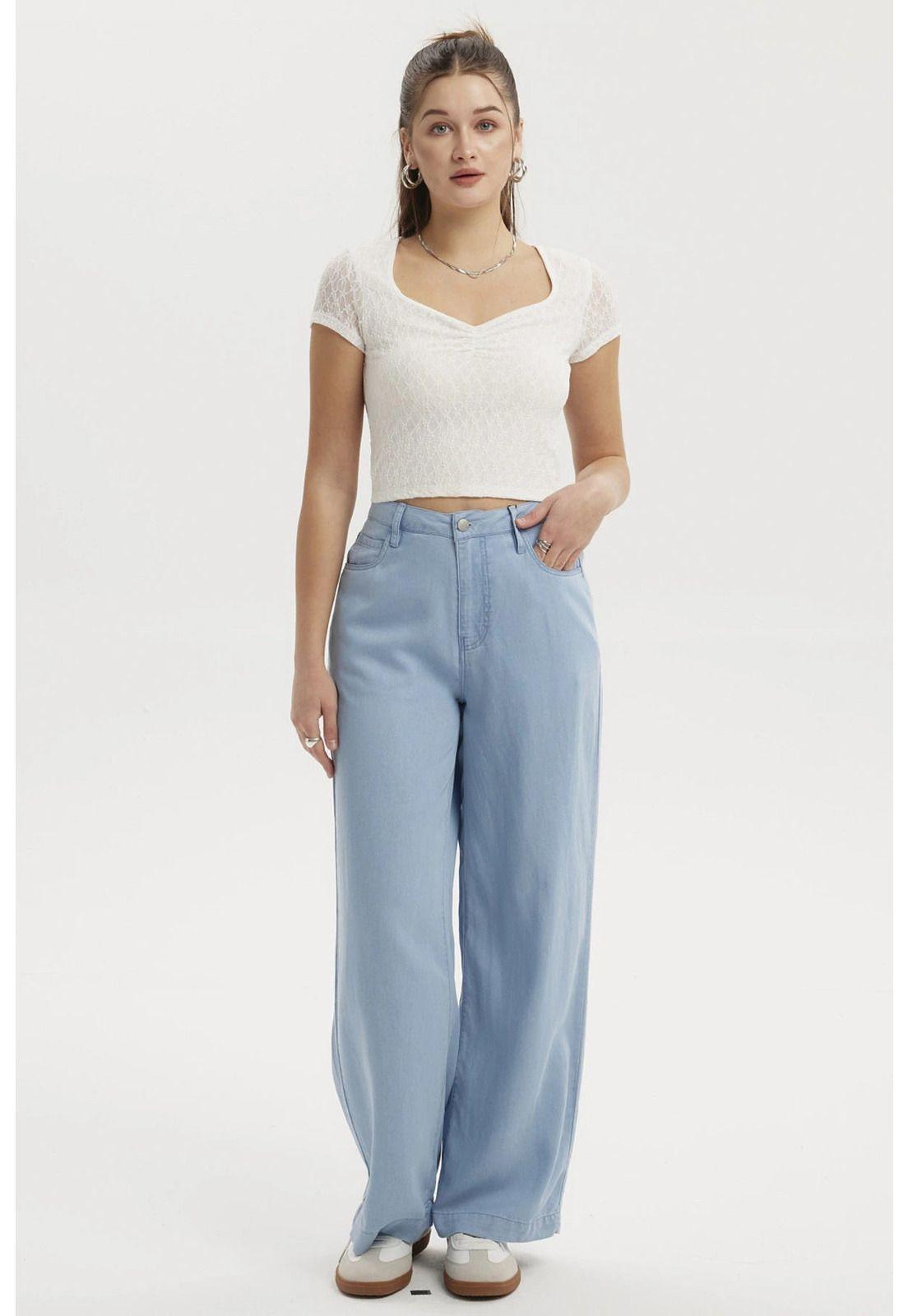 Jeans Mujer Wide Leg Pinza Azul Claro-3