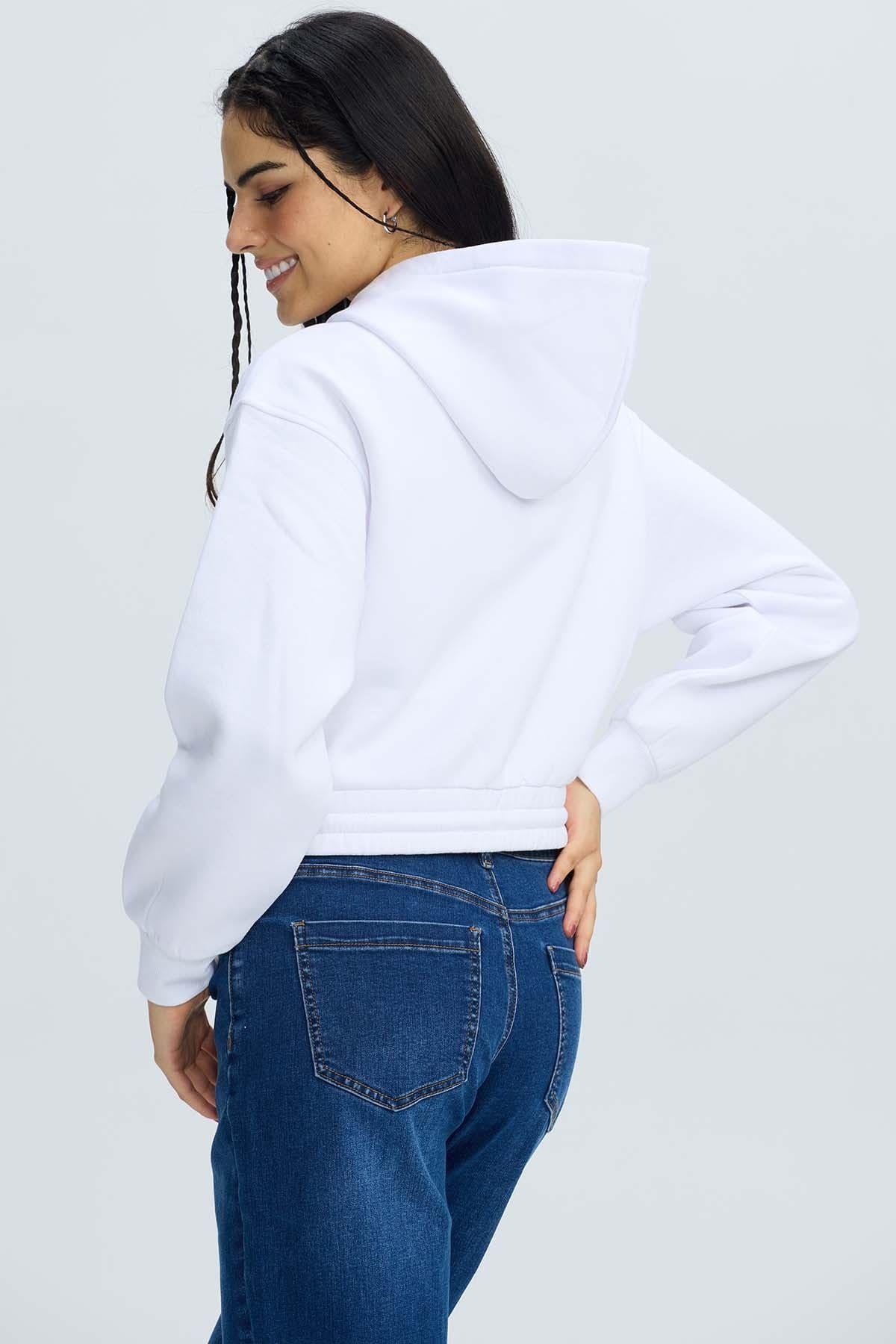 Polerón Mujer Zipper Crop Blanco-2