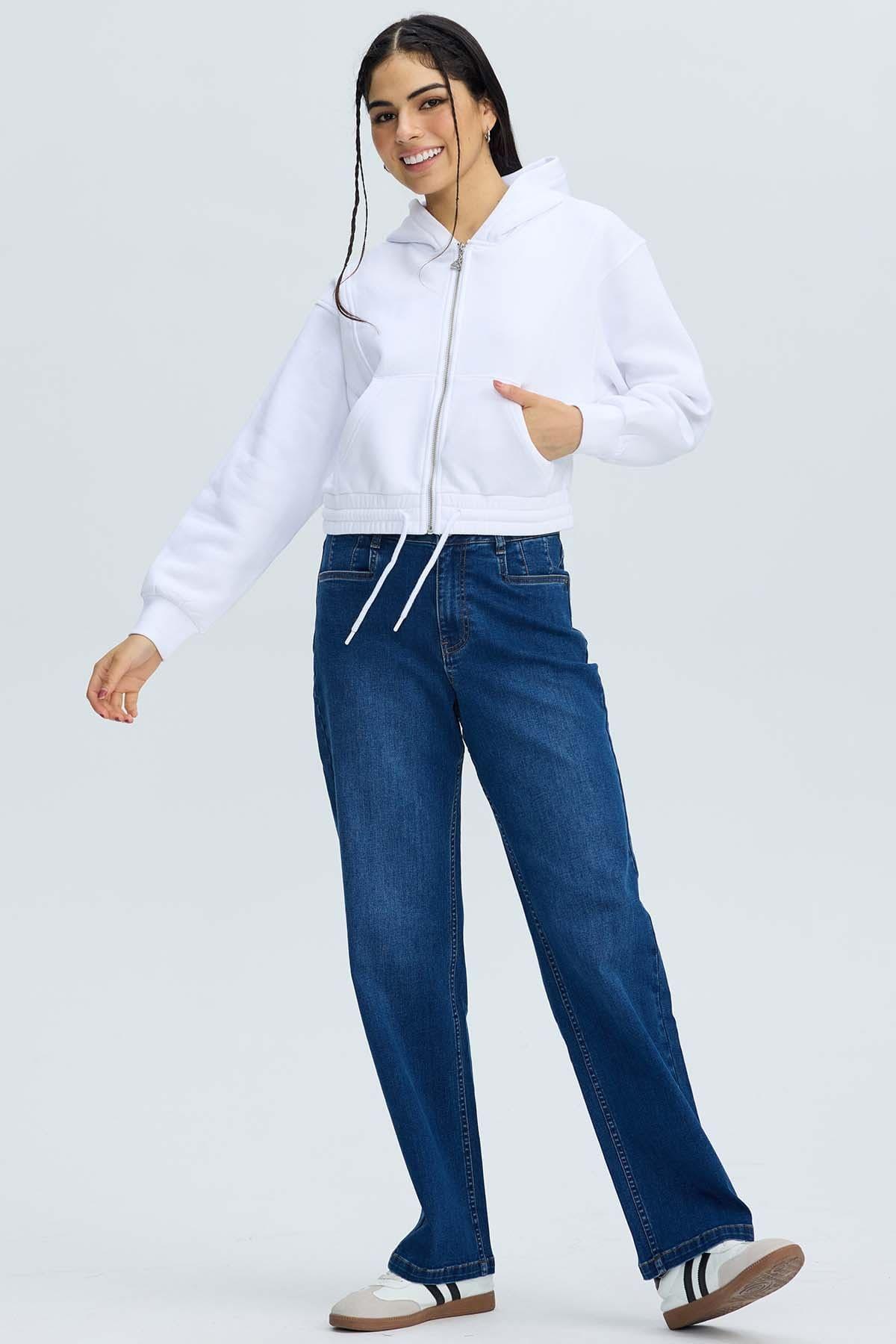 Polerón Mujer Zipper Crop Blanco-3
