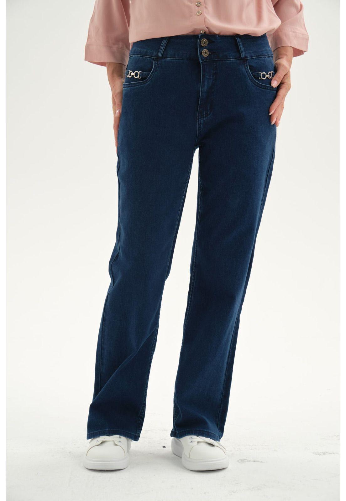Jeans Mujer Flare Tiro Alto Azul-0