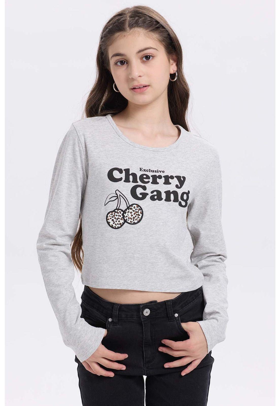 Polera Niña Print Posicional Gris Melange-0