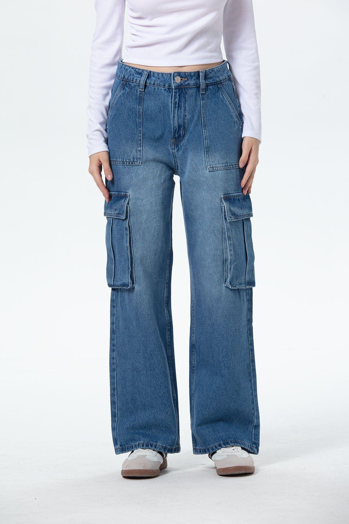 Jeans Mujer Bolsillo Calce Recto Azul-0
