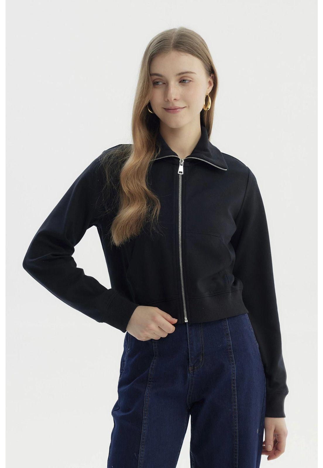 Polerón Mujer Cuello Alto Full Zipper Negro-0