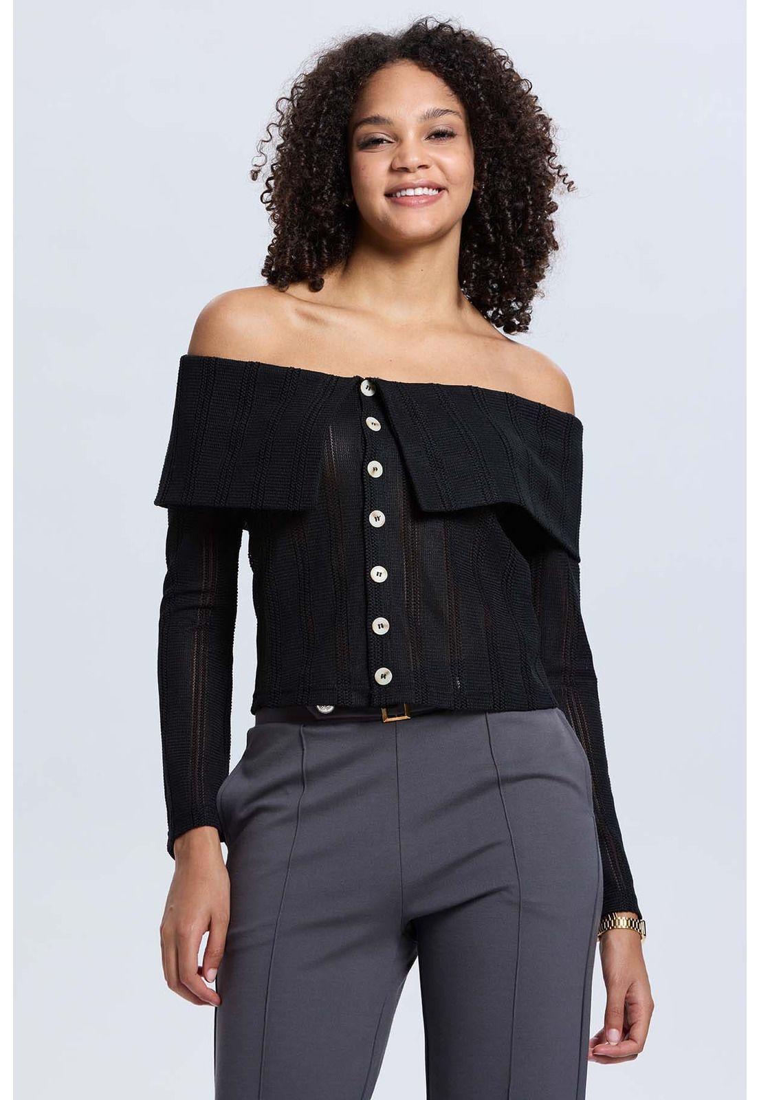 Sweater Mujer Con Bardot Negro-0