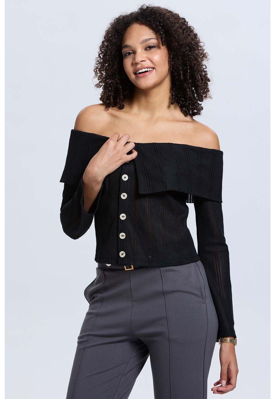 Sweater Mujer Con Bardot Negro-1