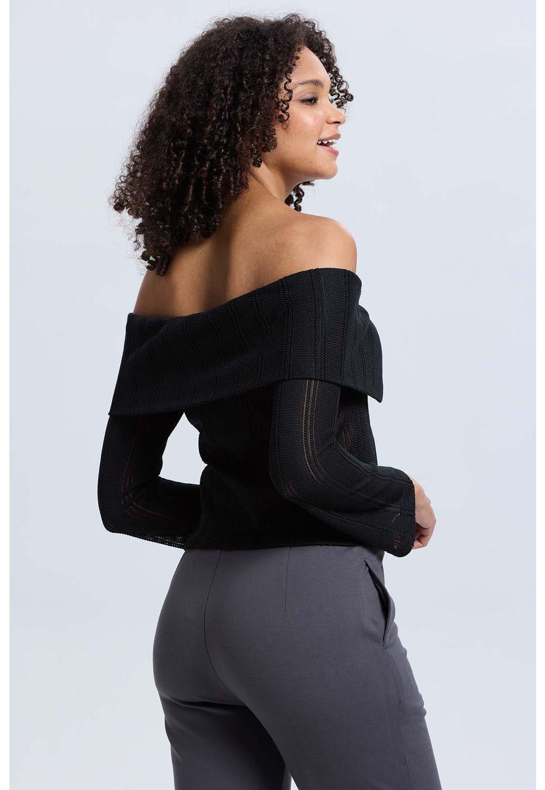 Sweater Mujer Con Bardot Negro-2