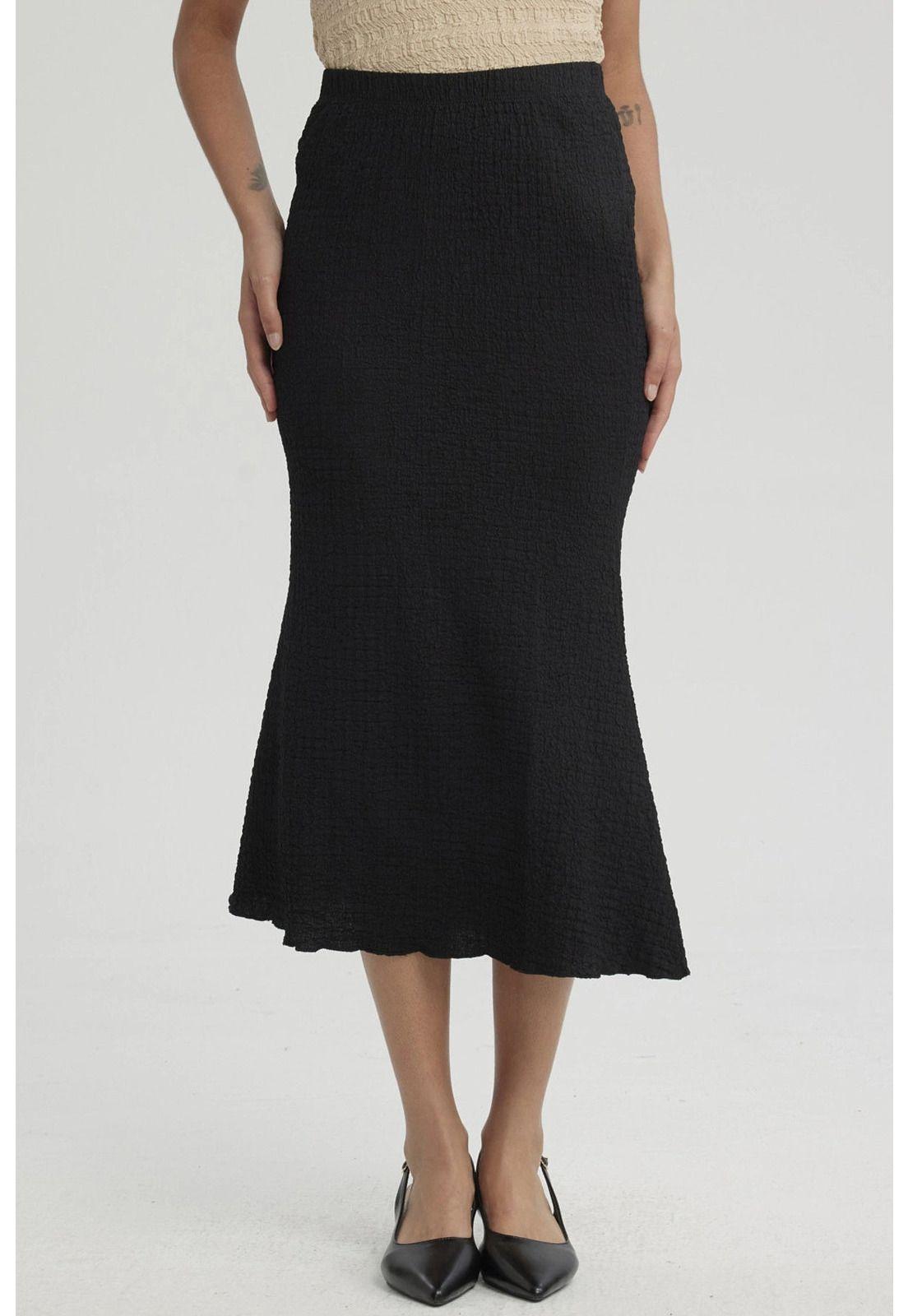 Falda Mujer Larga Pretina Elasticada Con Textura Negro-0