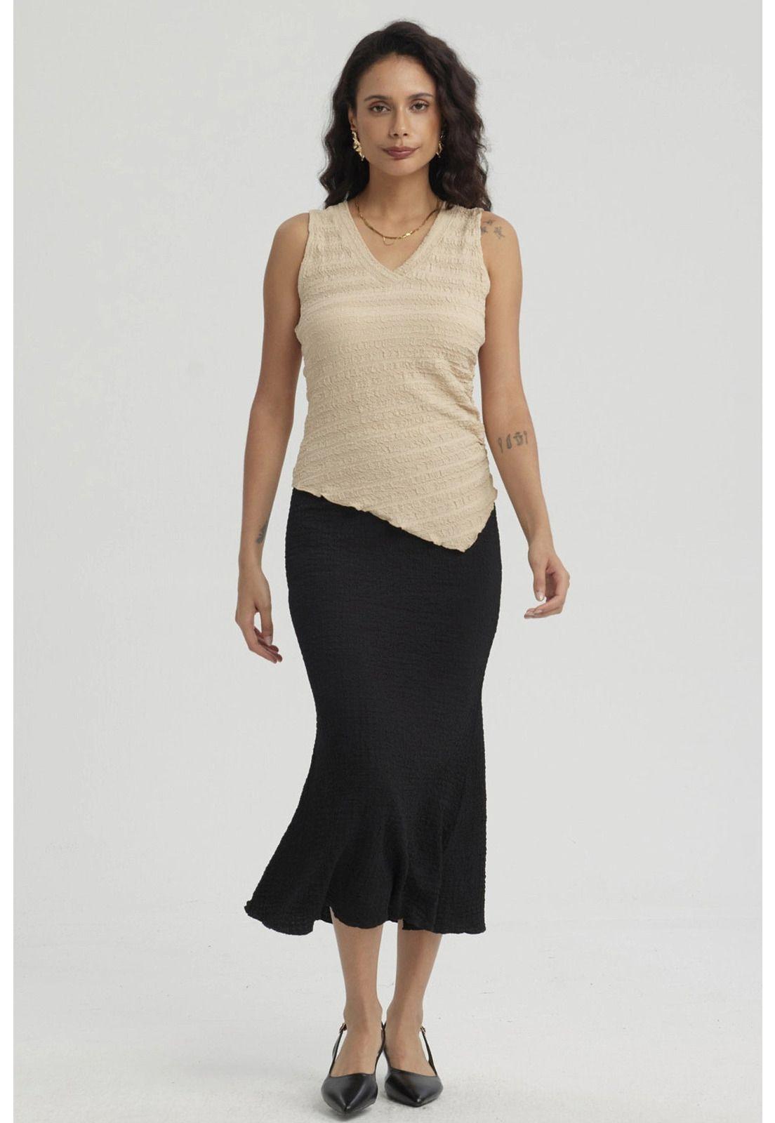 Falda Mujer Larga Pretina Elasticada Con Textura Negro-1