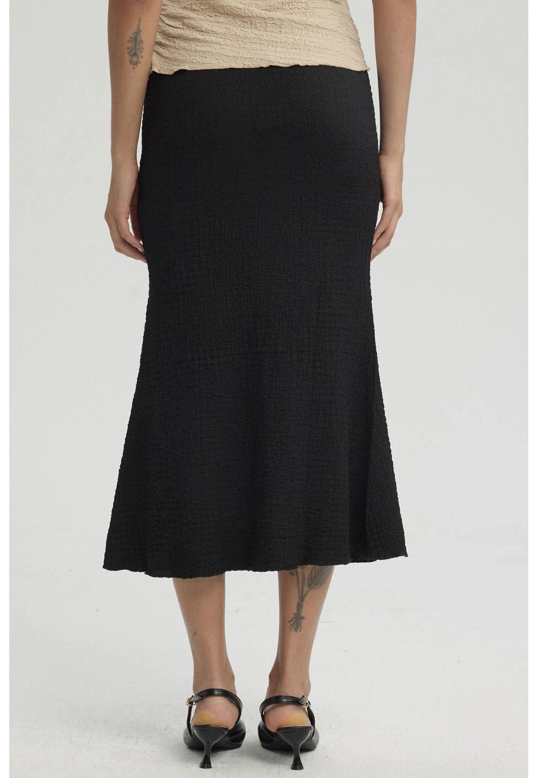 Falda Mujer Larga Pretina Elasticada Con Textura Negro-2