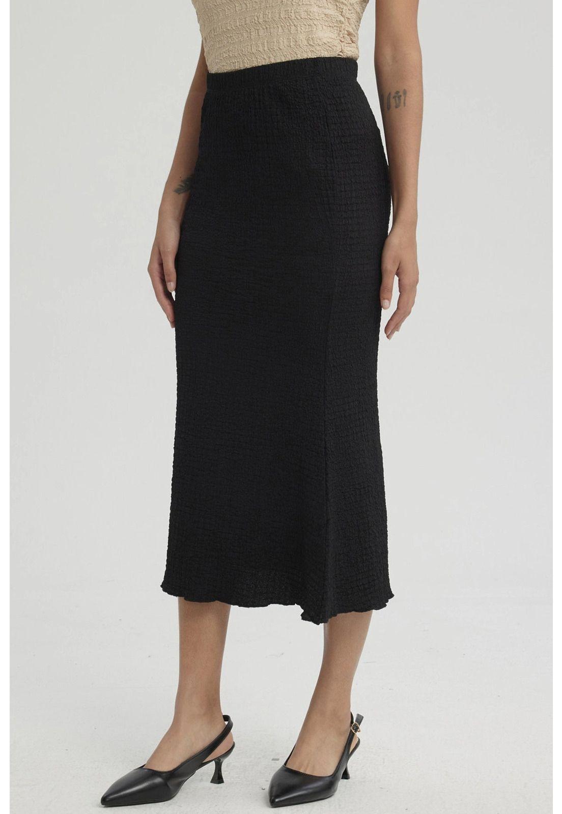 Falda Mujer Larga Pretina Elasticada Con Textura Negro-3