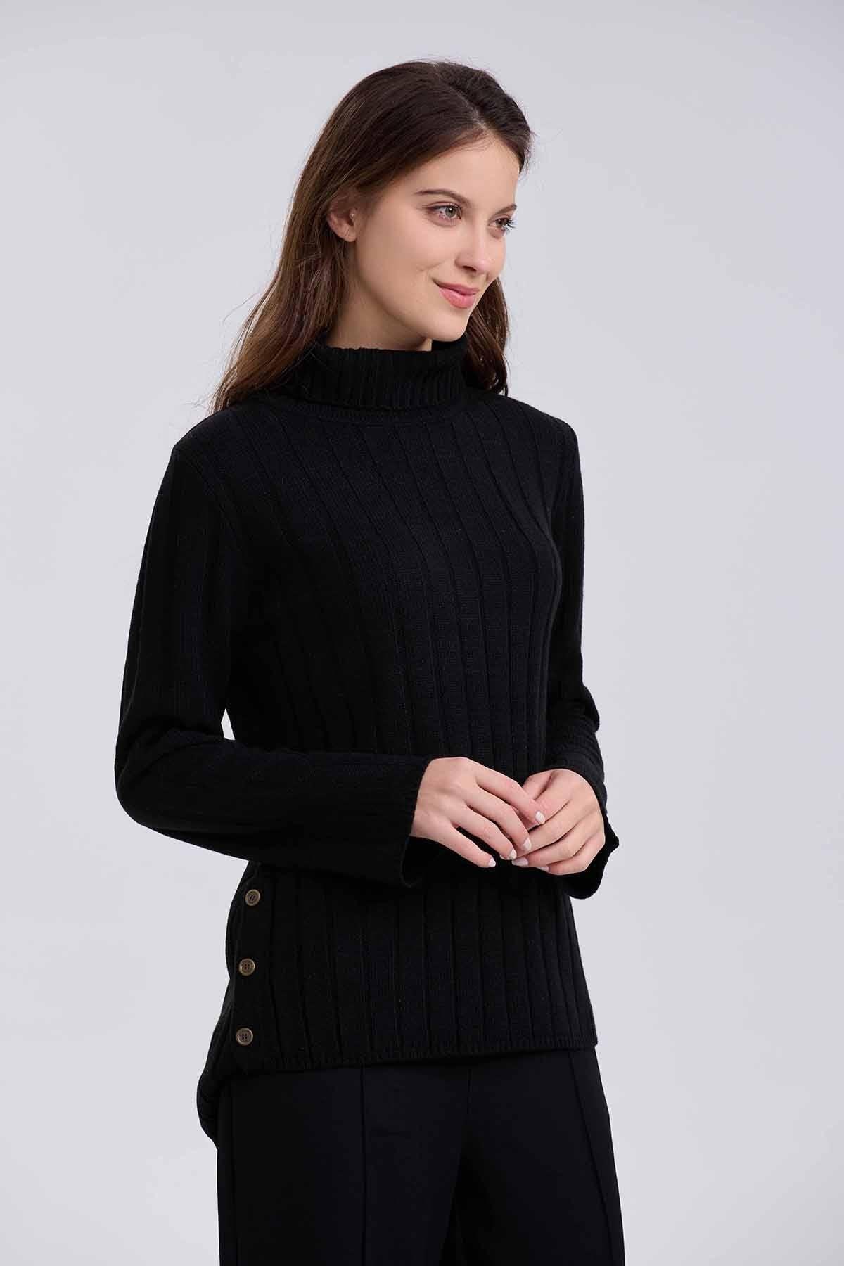 Sweater Mujer Botones Negro-0