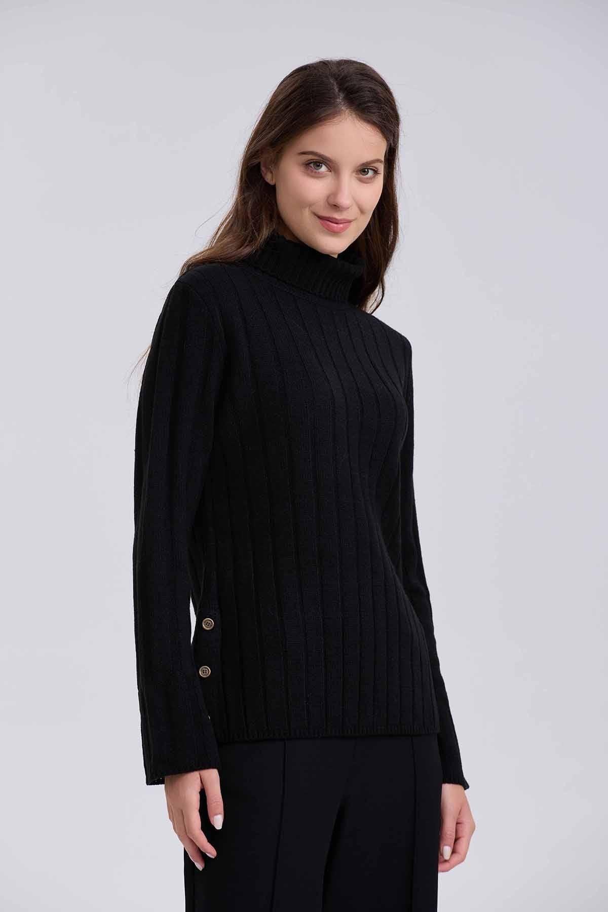 Sweater Mujer Botones Negro-1