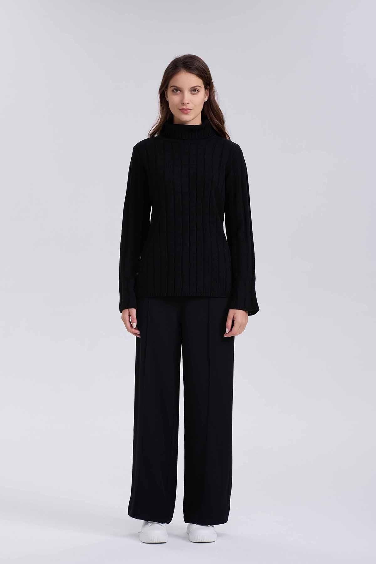 Sweater Mujer Botones Negro-3
