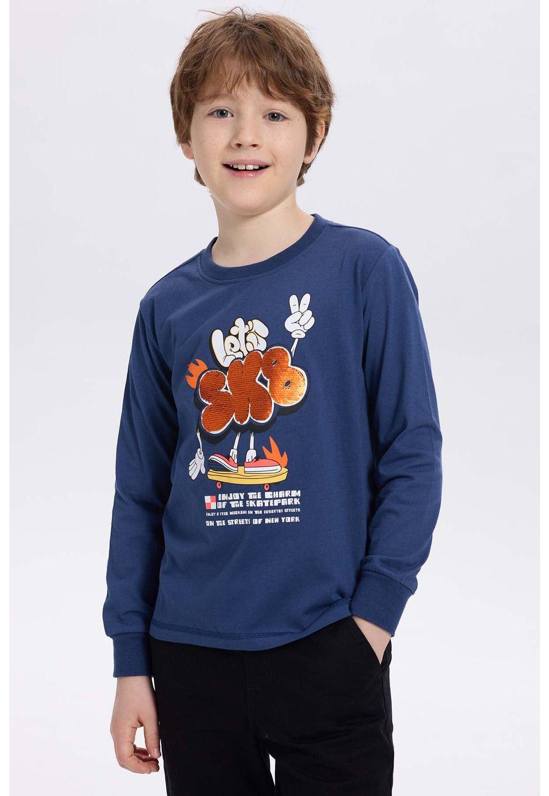 Polera Niño Print Lentejuelas Azul-0