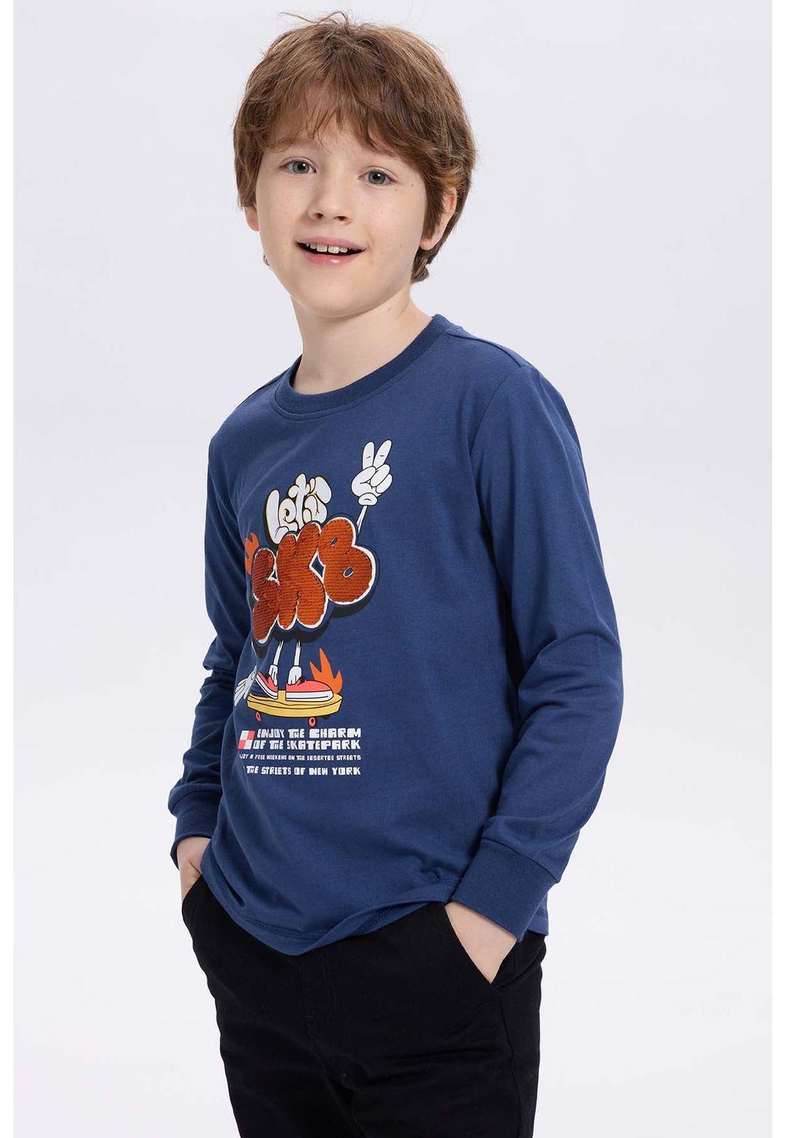 Polera Niño Print Lentejuelas Azul-2