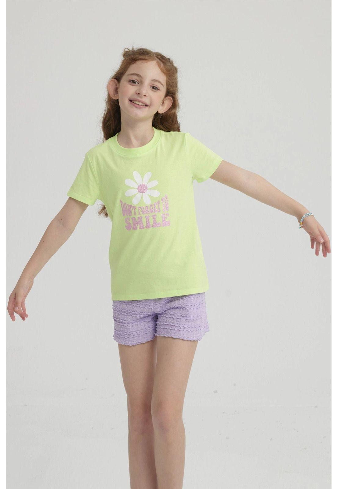 Polera Niña Básica Estampada Verde - ll-0