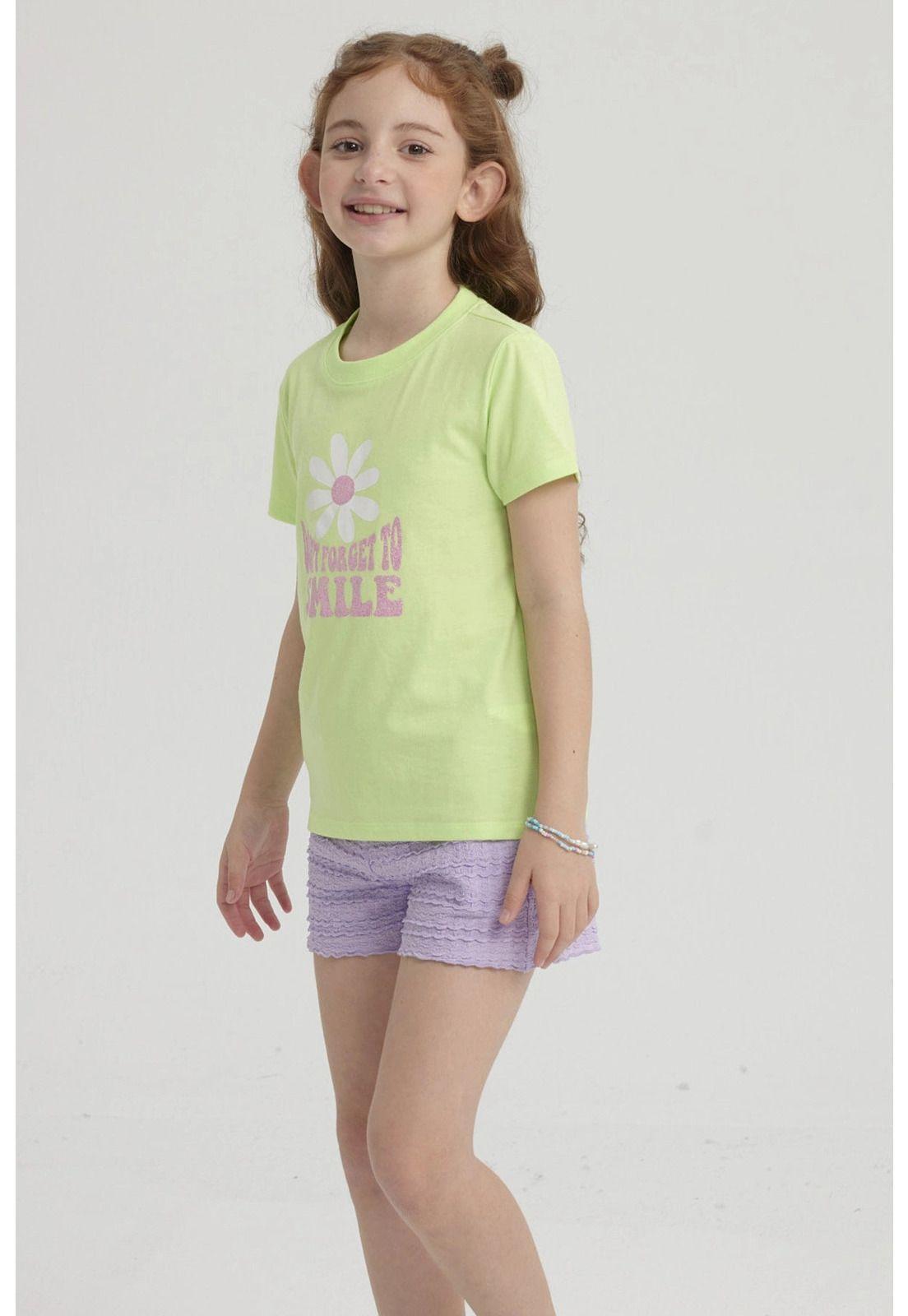 Polera Niña Básica Estampada Verde - ll-5