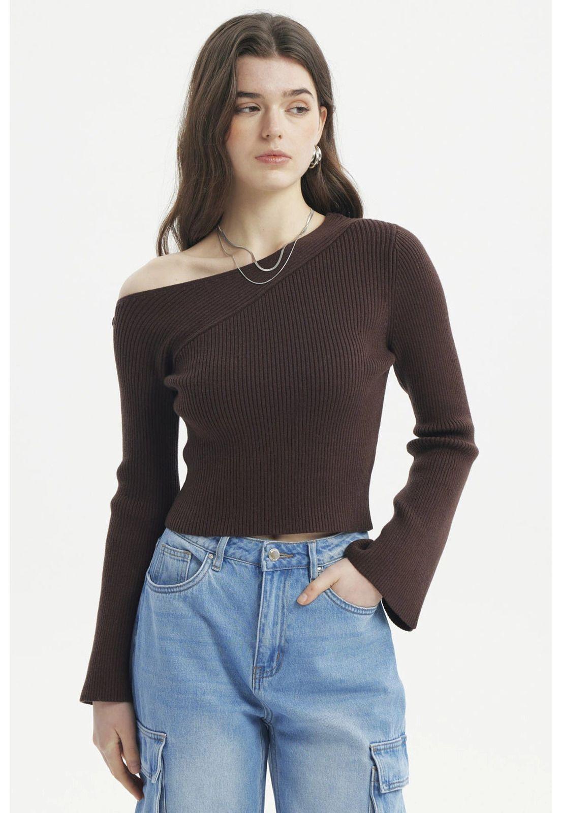 Sweater Mujer Ajustado Café Oscuro-0