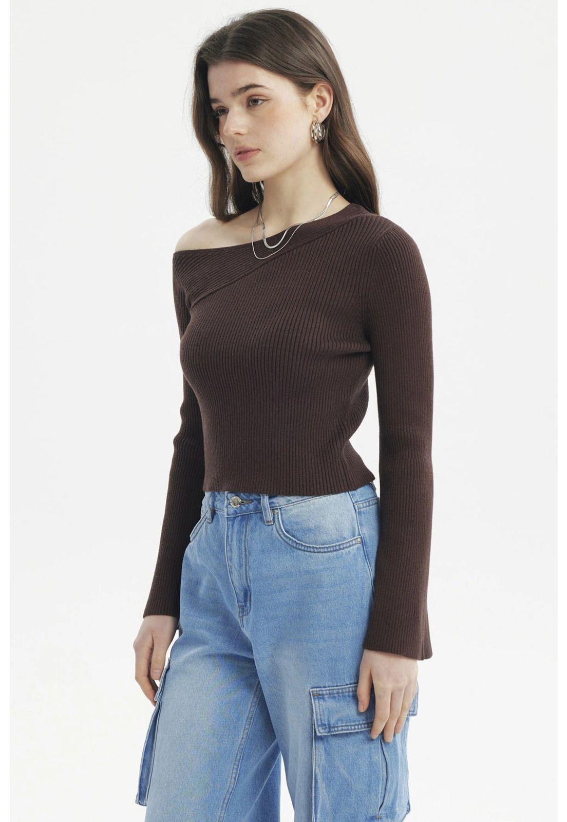 Sweater Mujer Ajustado Café Oscuro-1
