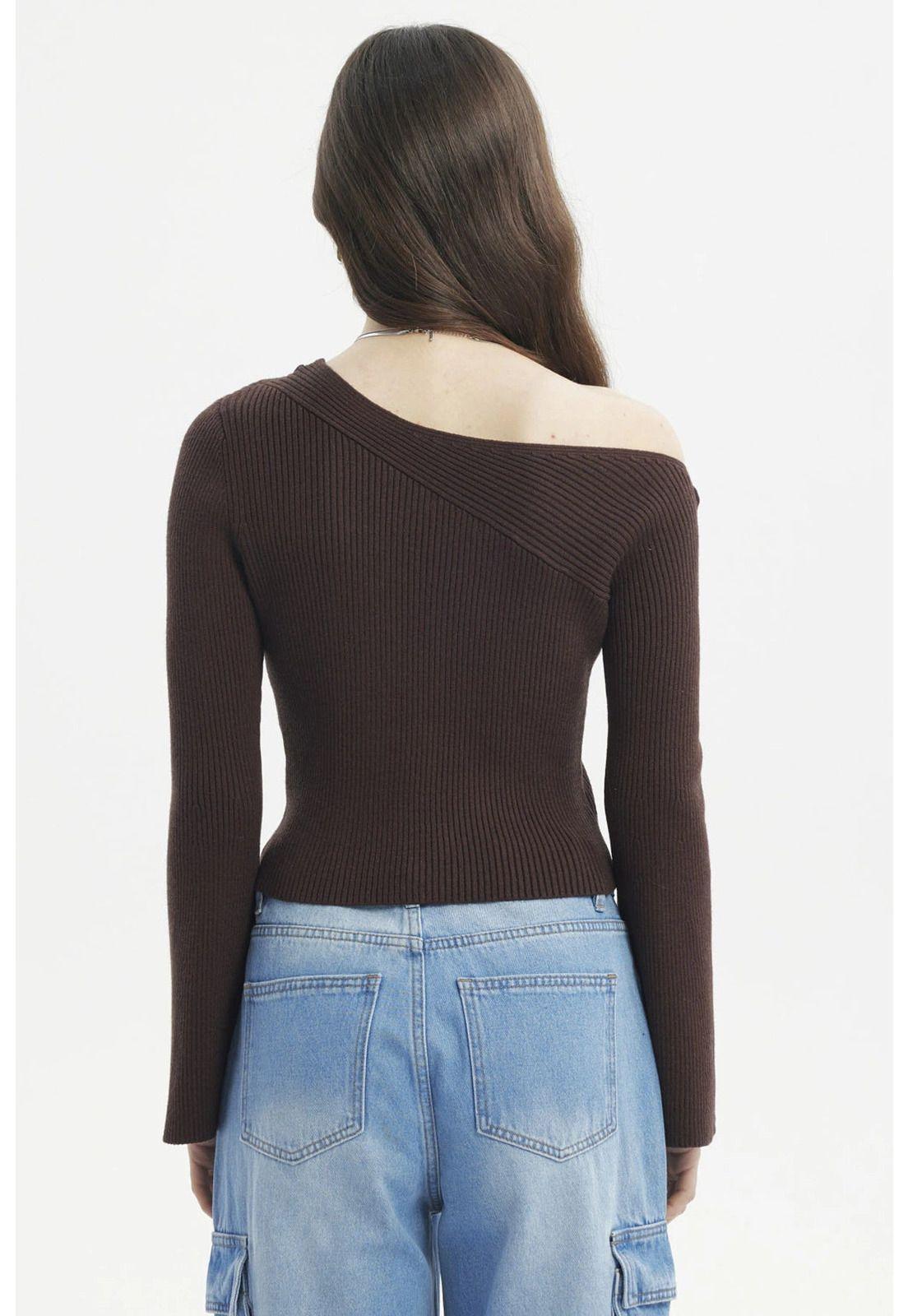 Sweater Mujer Ajustado Café Oscuro-2